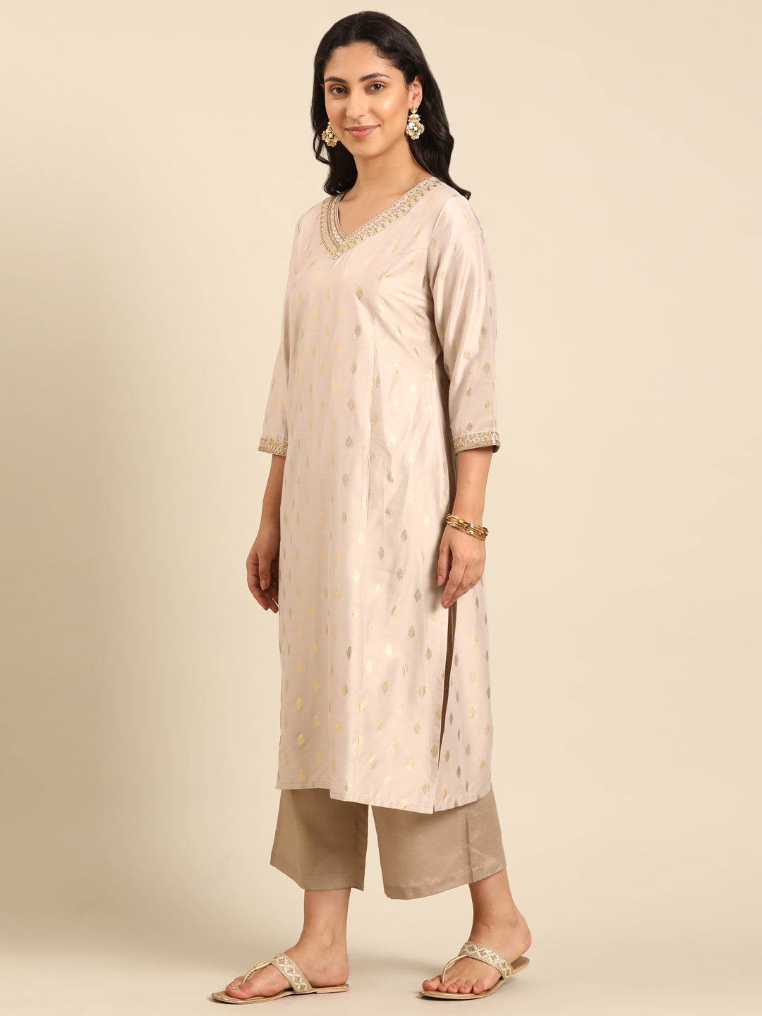 Beige Rayon Kurta Set