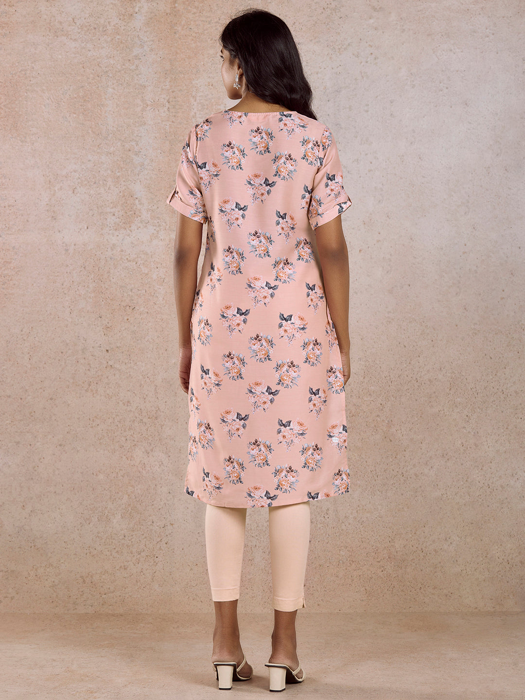 Pink Printed Straight Kurta