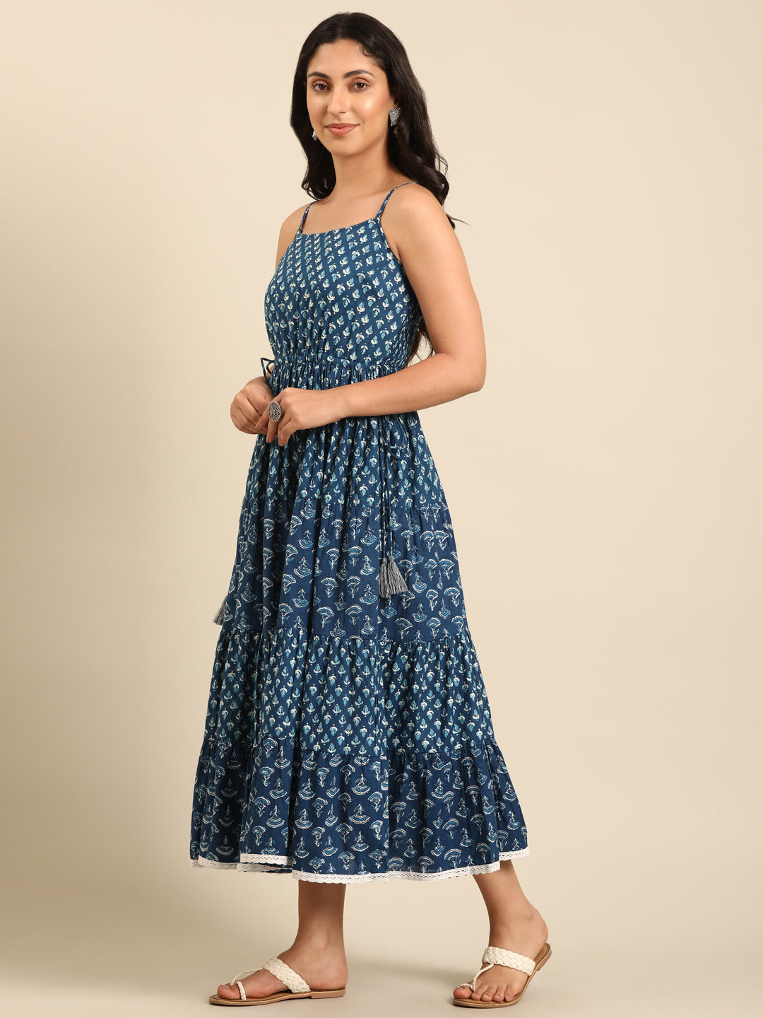 Indigo Printed Flared Cotton Dress