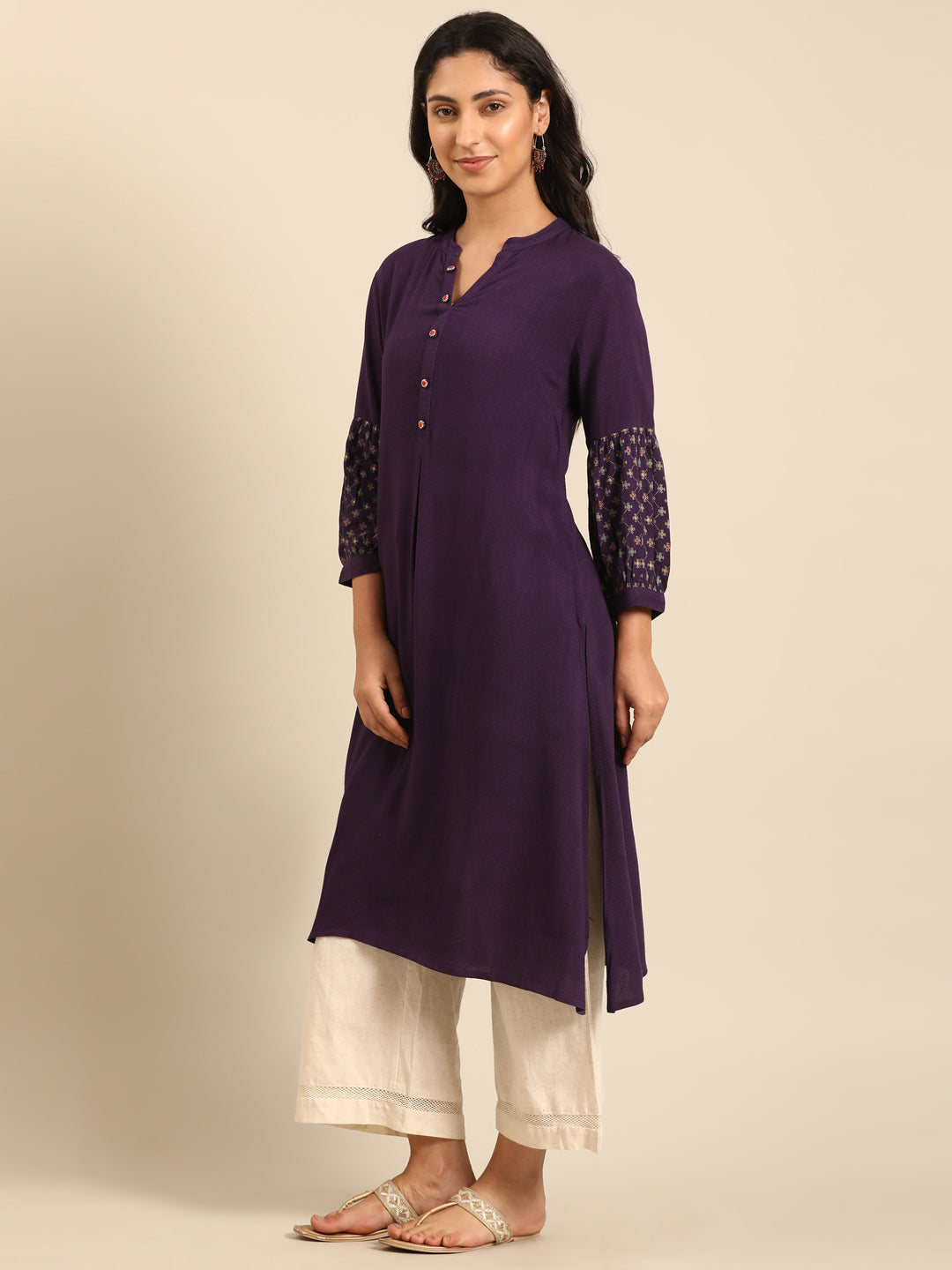 Lilac Solid Rayon A-Line Kurta