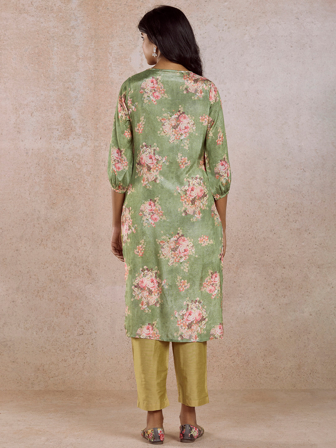 Green Yoke Embroidered Rayon Kurta