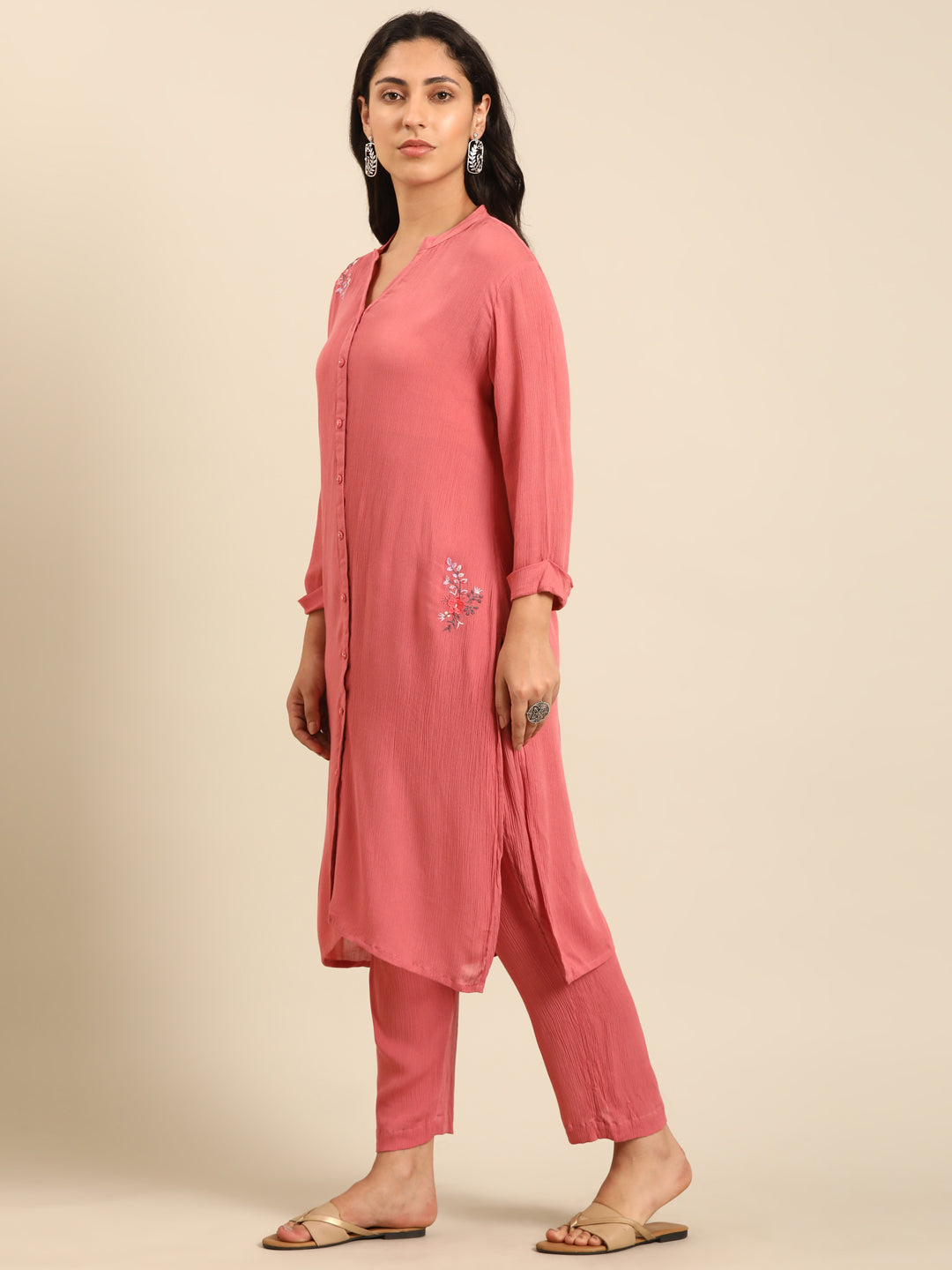 Coral Straight Kurta Pant Set