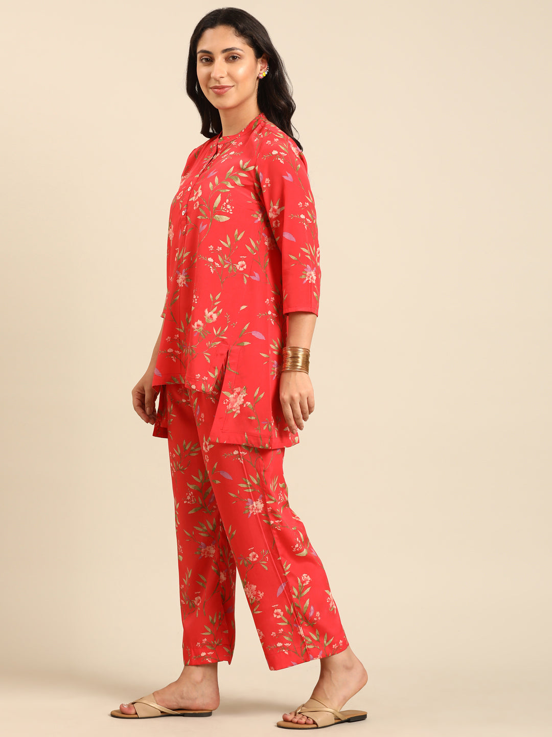 Red Printed Kurta Pant Set