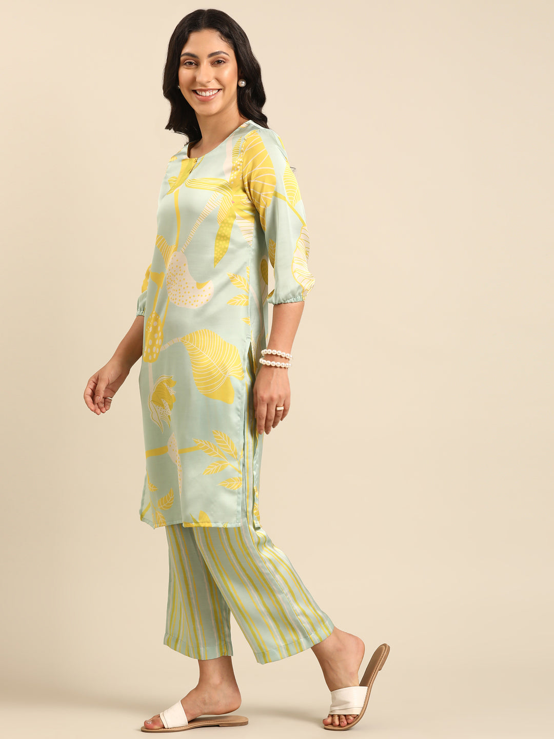 Mint Printed Straight Kurta Pant Set