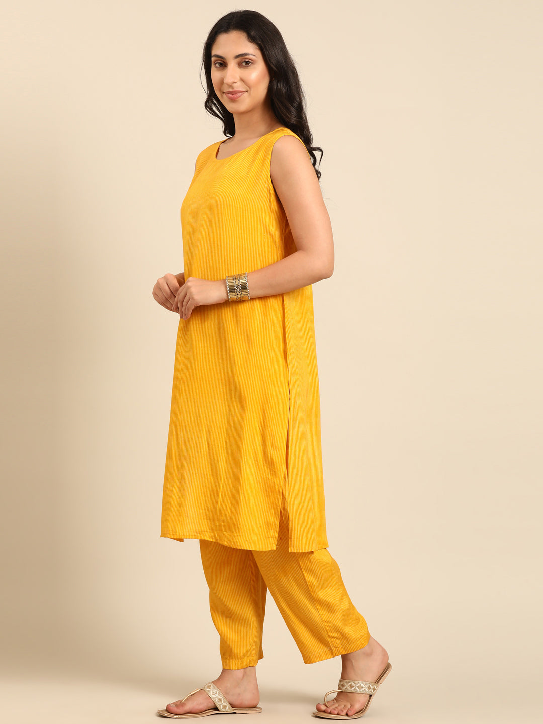 Floral Yellow Kurta Pant Set with Jacket