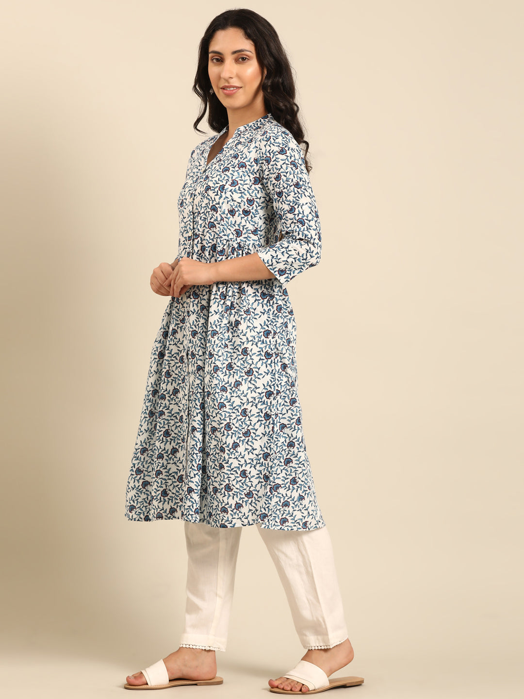 Offwhite Cotton Printed Kurta