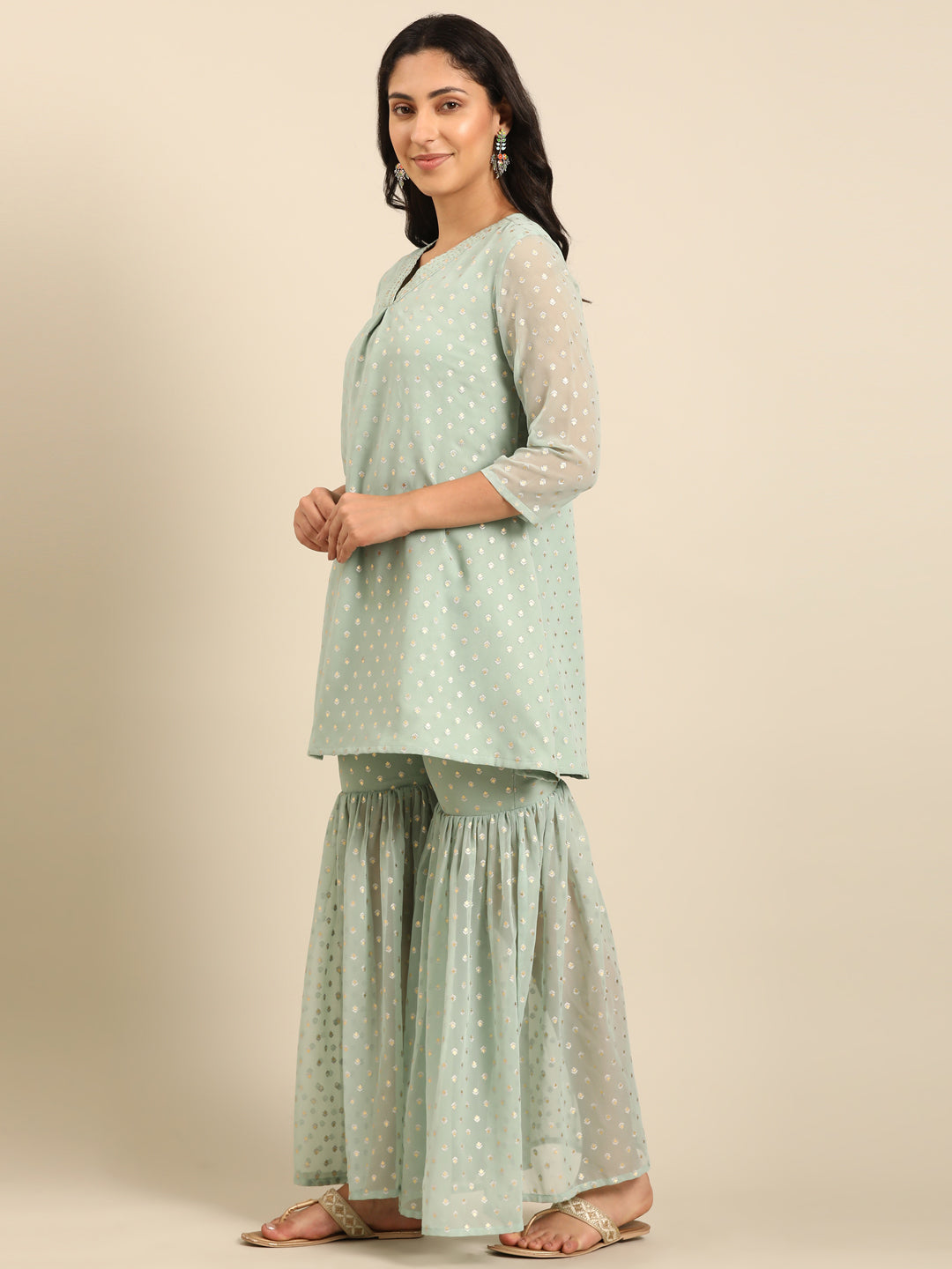 Mint Printed Chinon Kurta Set