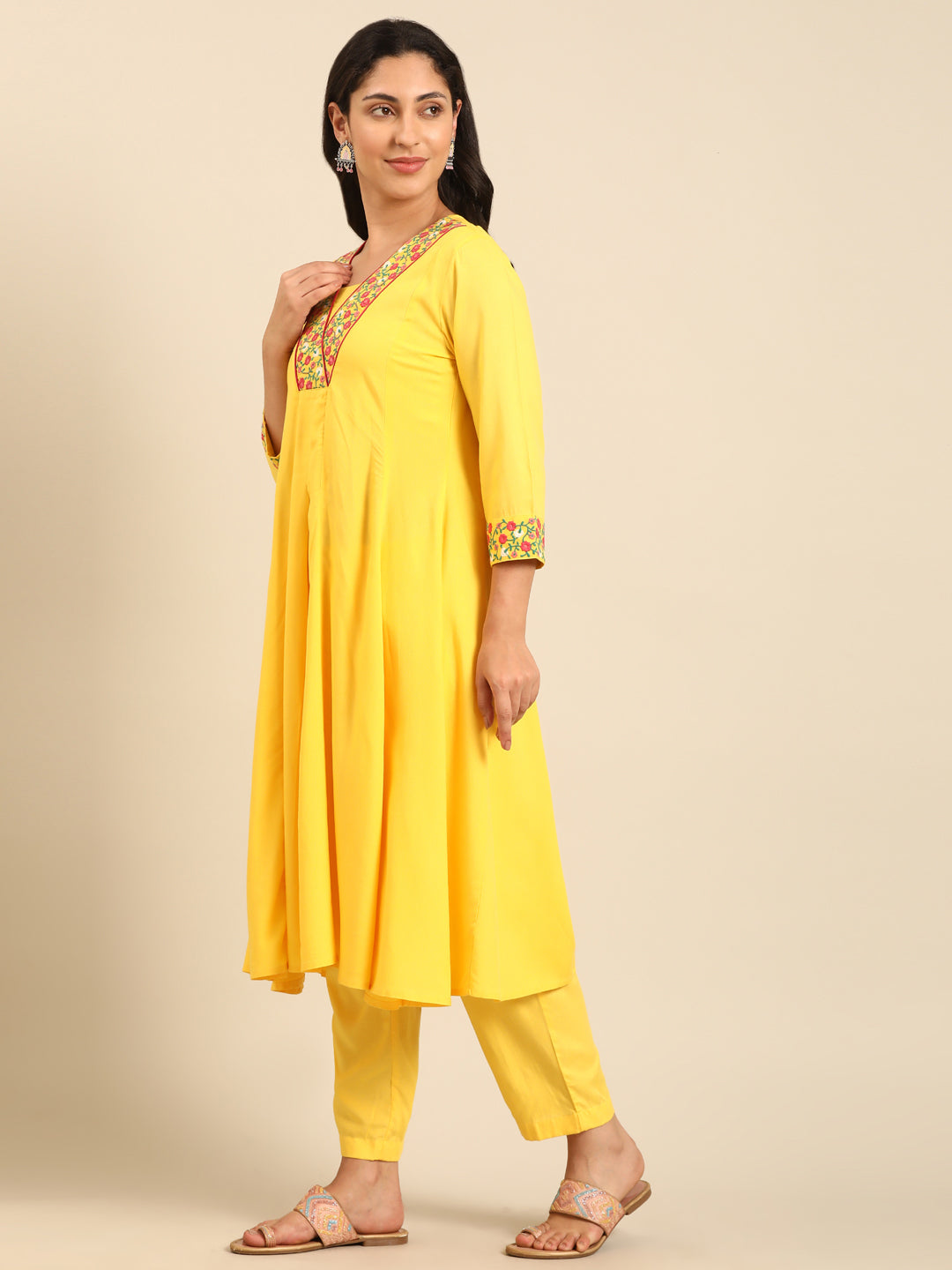 Solid Yellow A-line Kurta Set