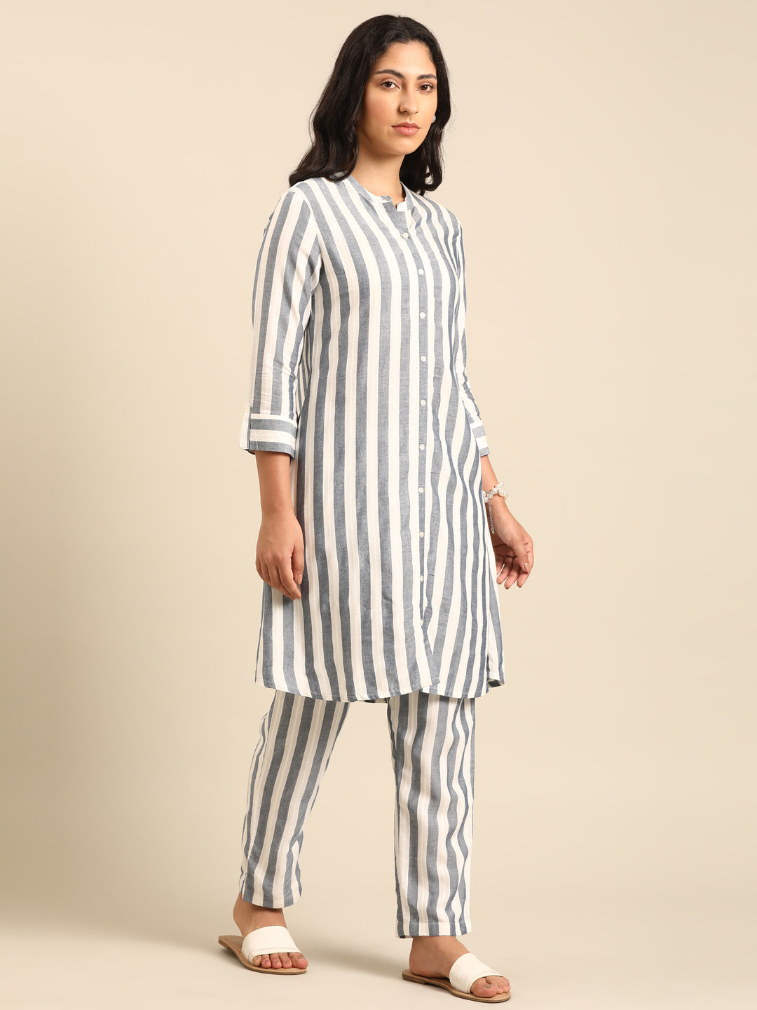 Black & White Striped Kurta Set