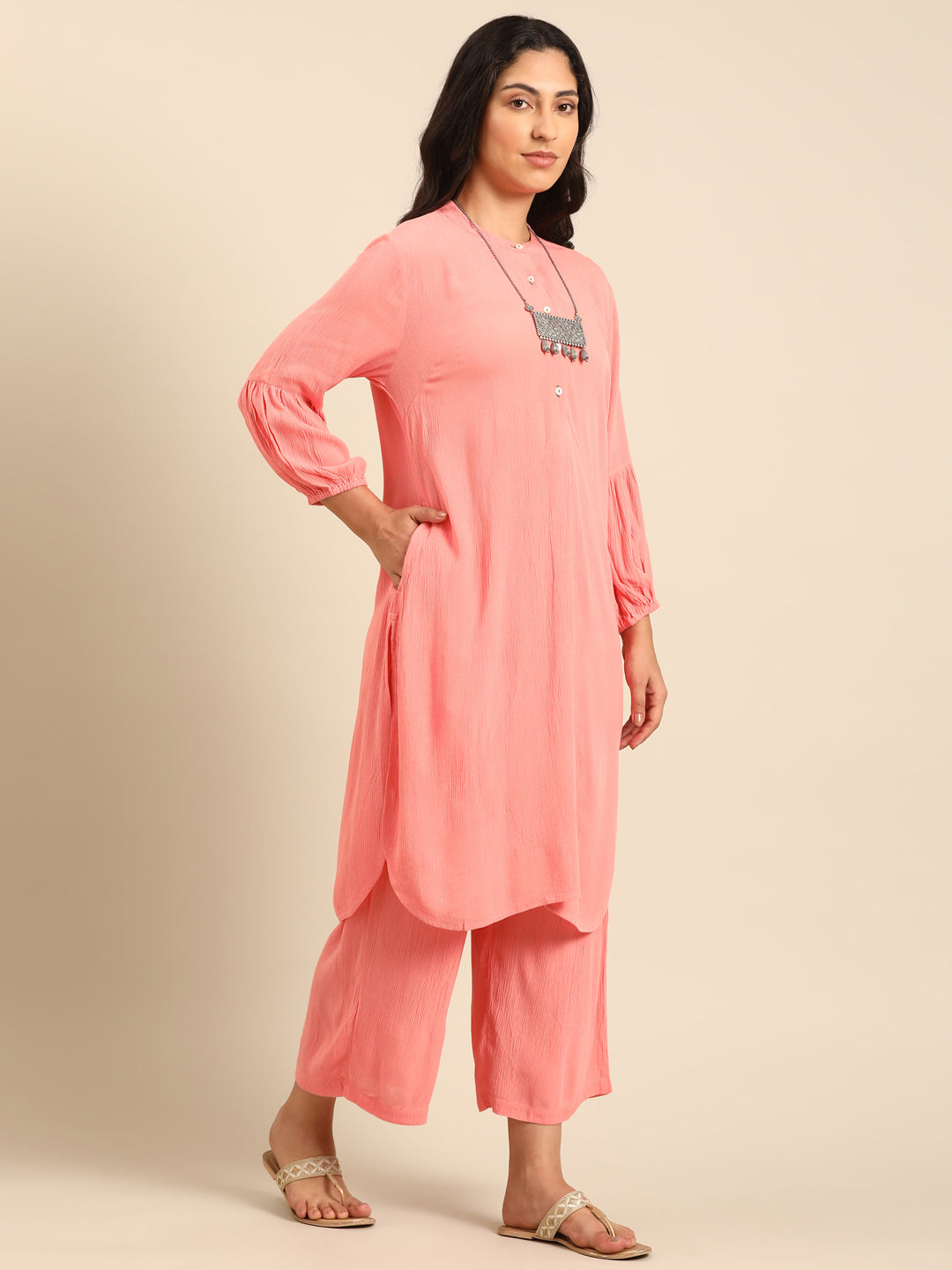 Coral Straight Kurta Pant Set