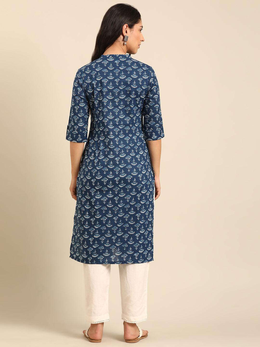 Indigo Printed Cotton Straight Kurta