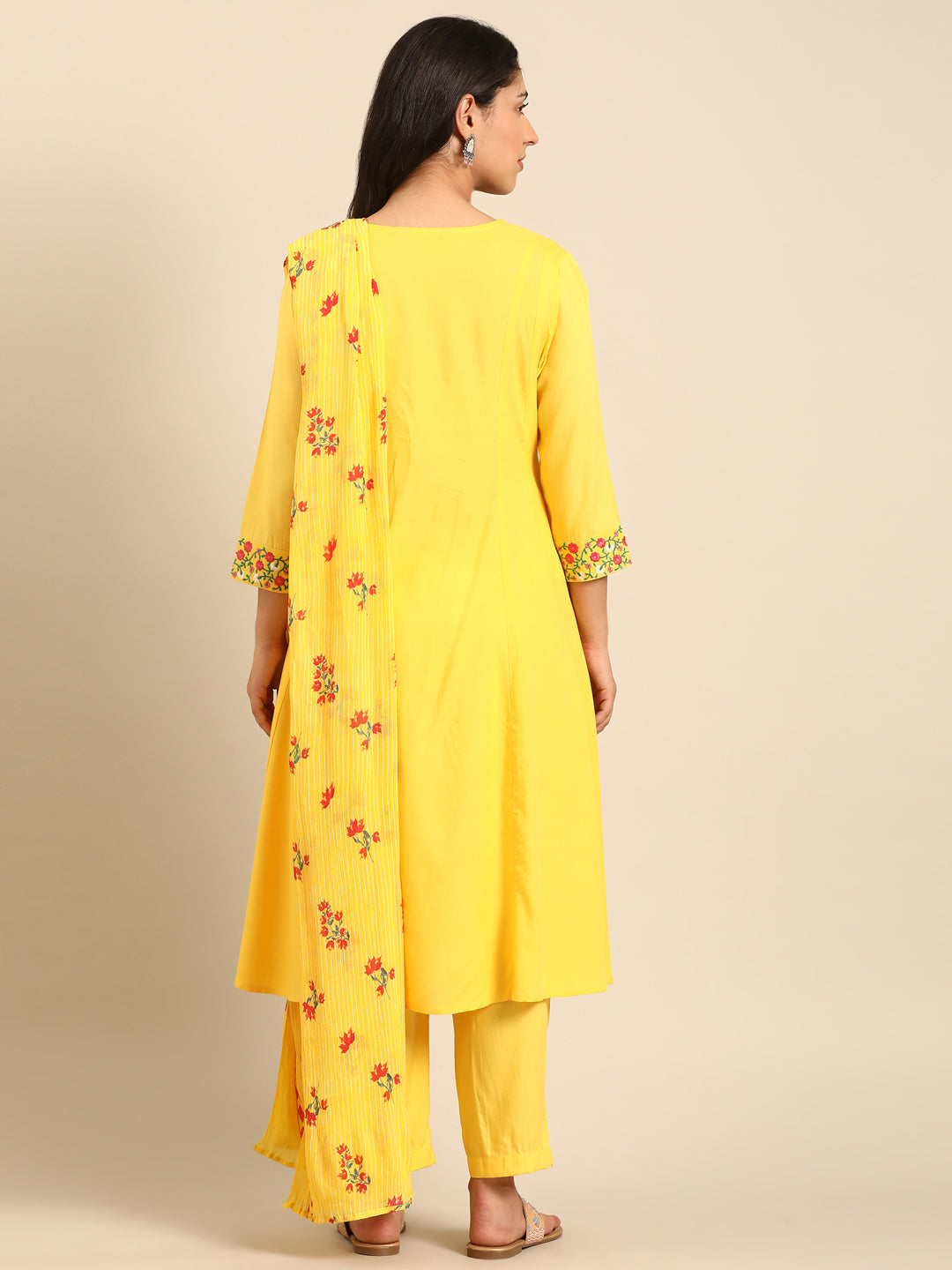 Solid Yellow A-line Kurta Set