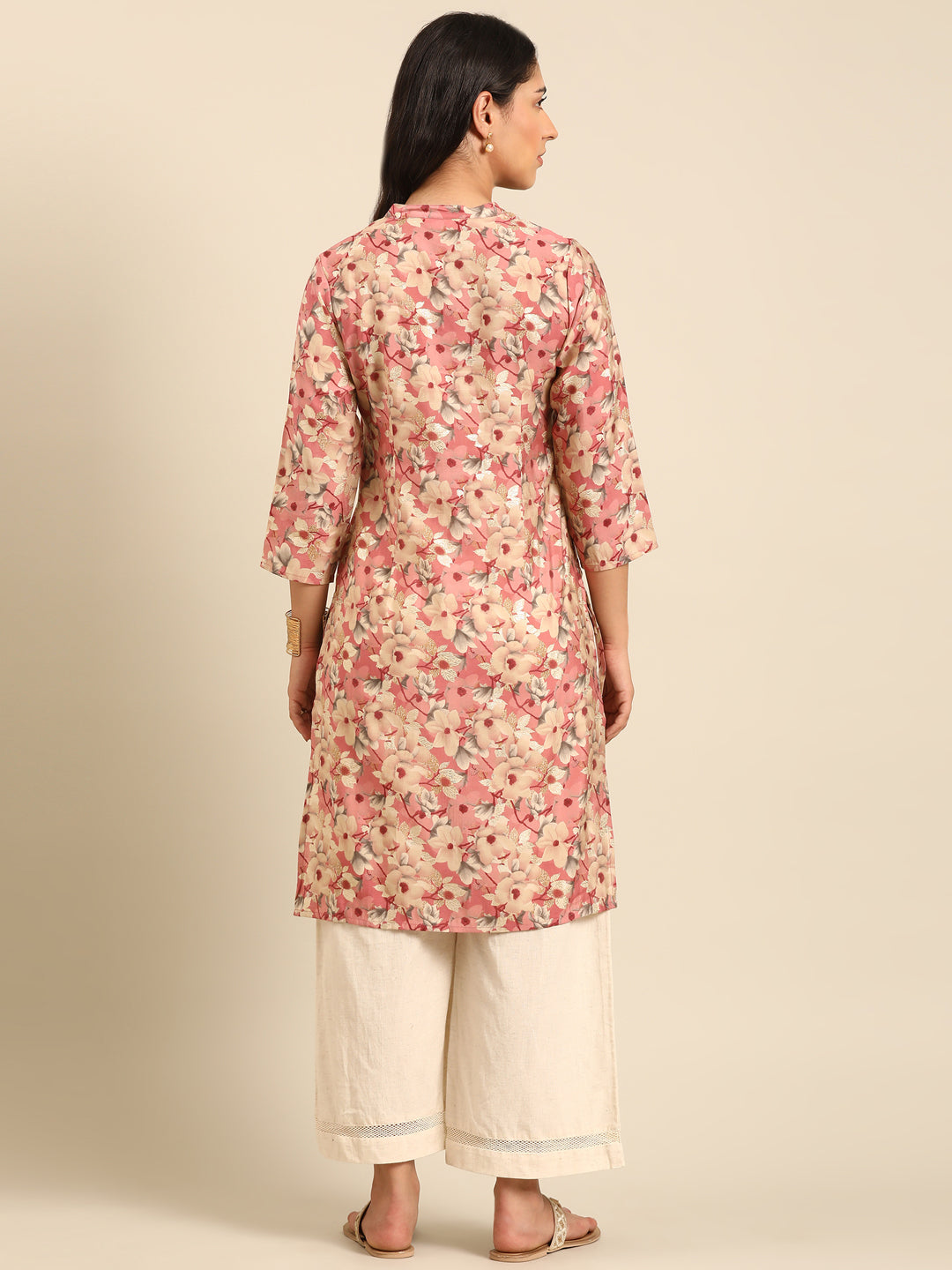 Pink Printed Muslin Straight Kurta