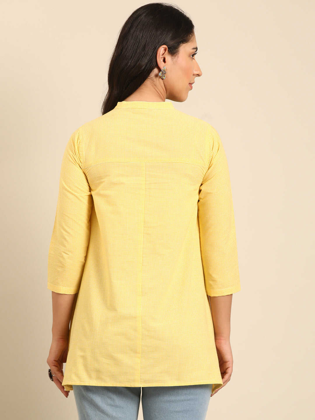 Yellow Embroidered Cotton A-Line Top