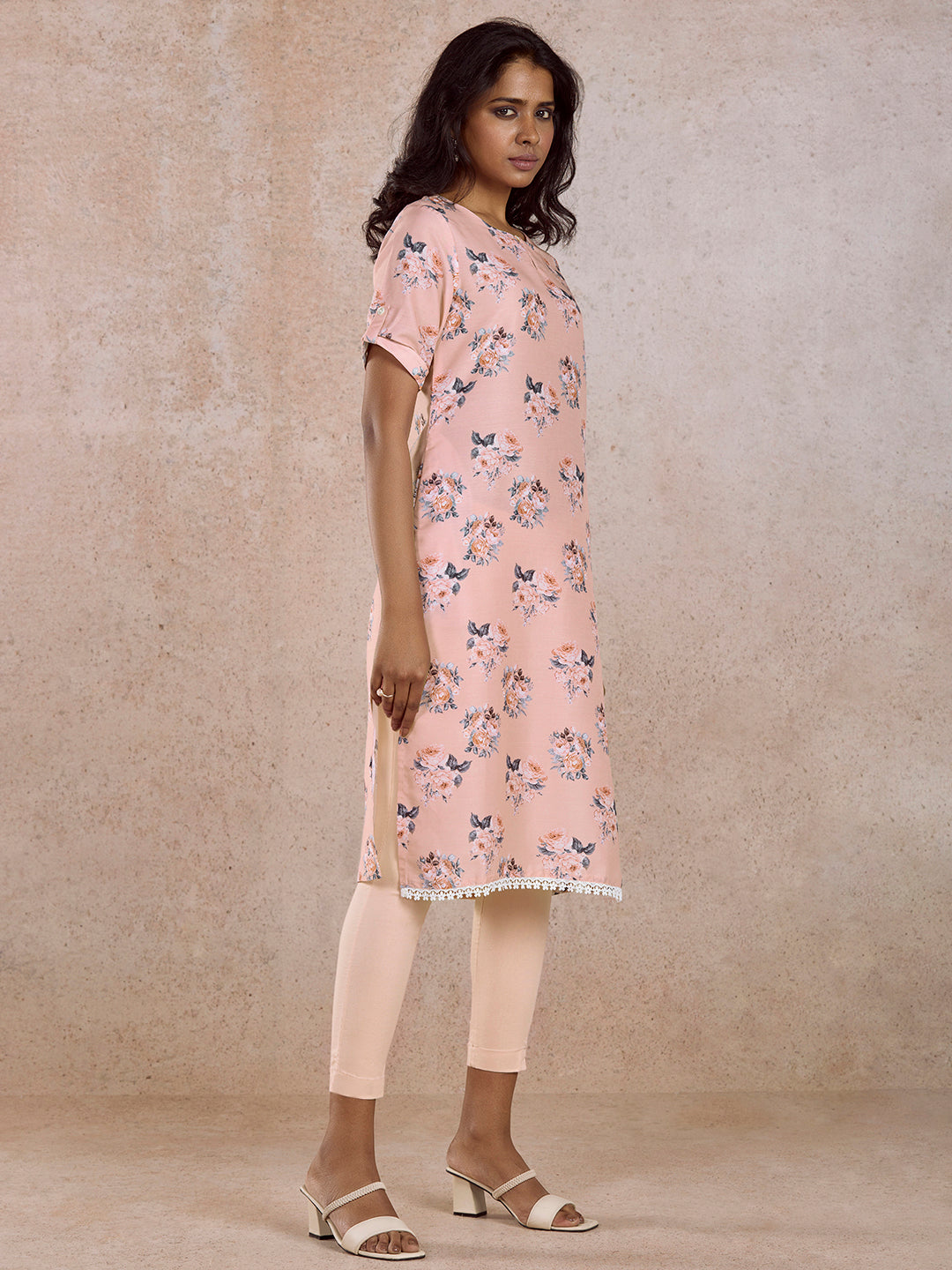 Pink Printed Straight Kurta