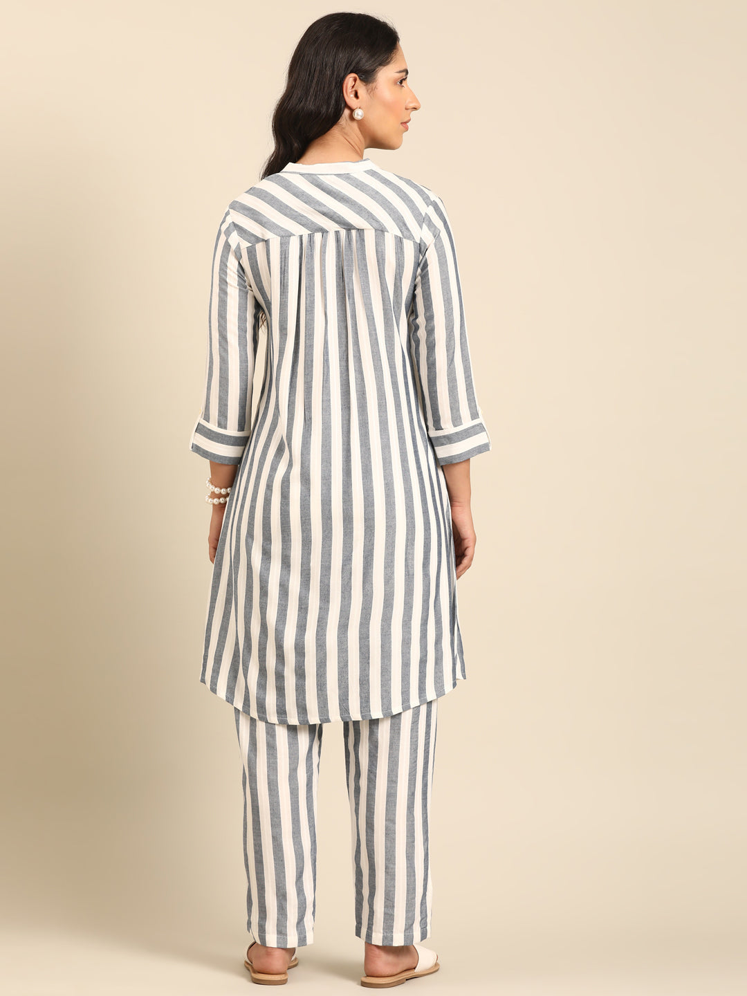 Black & White Striped Kurta Set