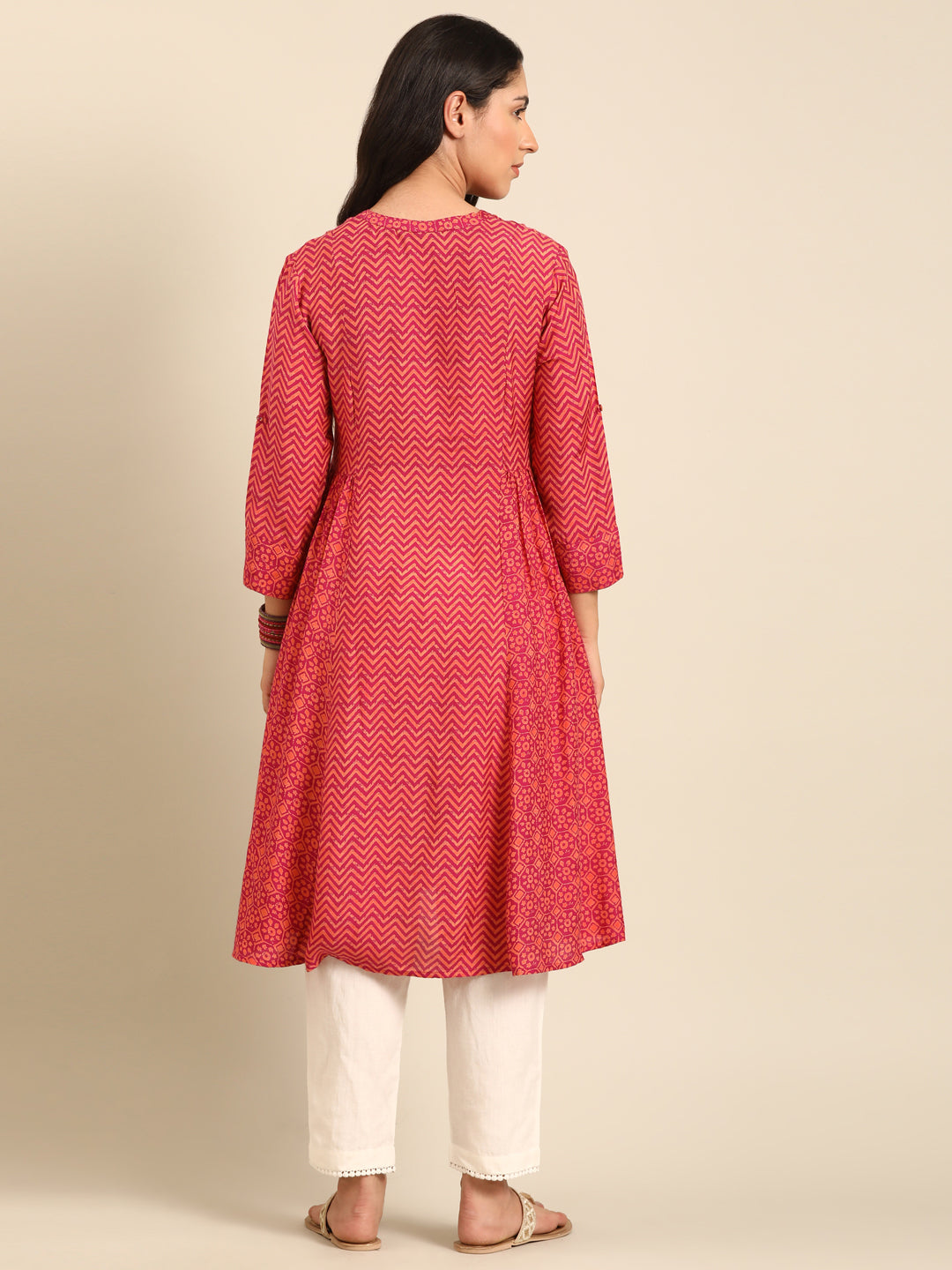 Fuchsia Printed Rayon A-Line Kurta