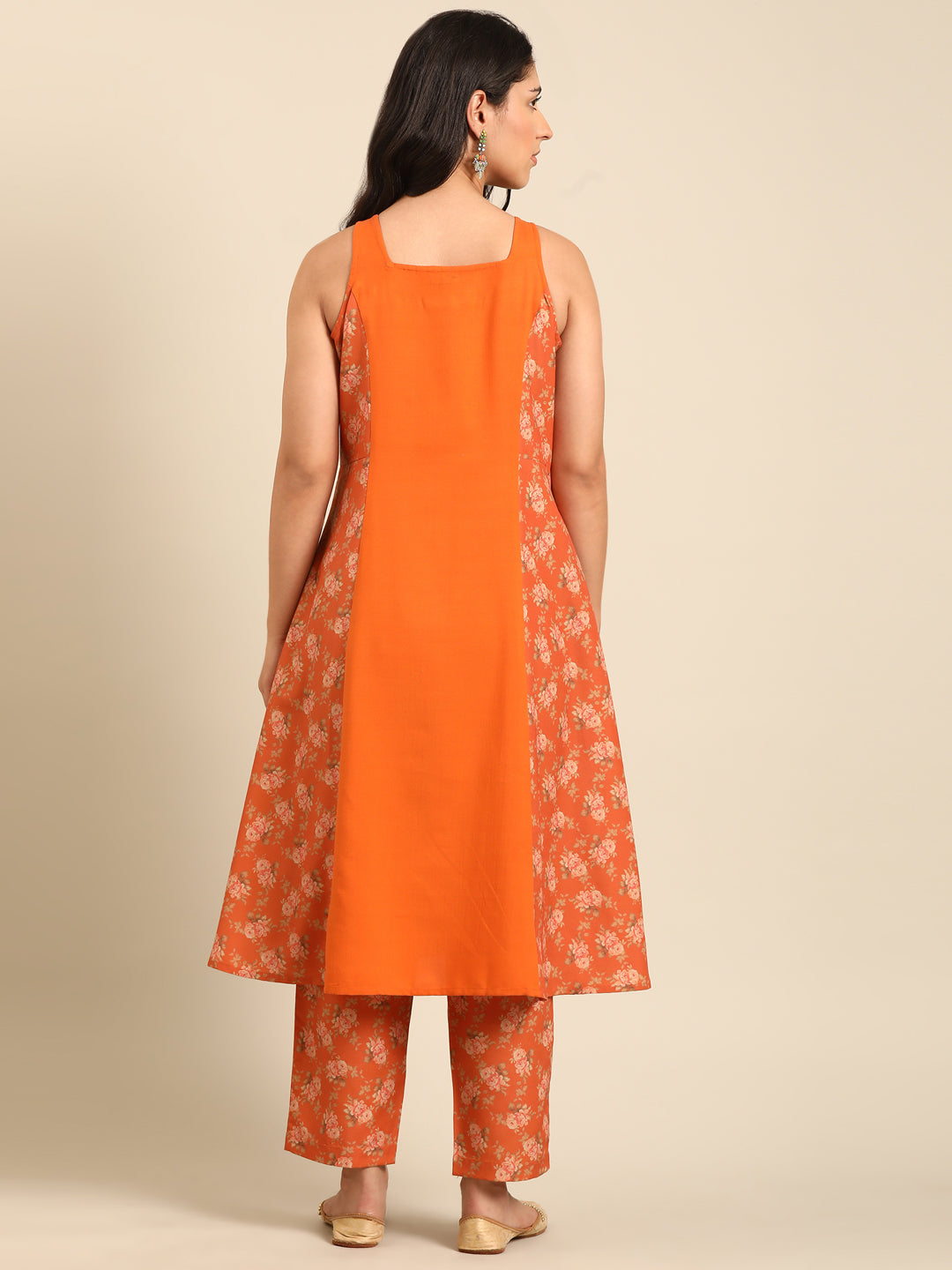 Orange Floral Kurta Pant Set