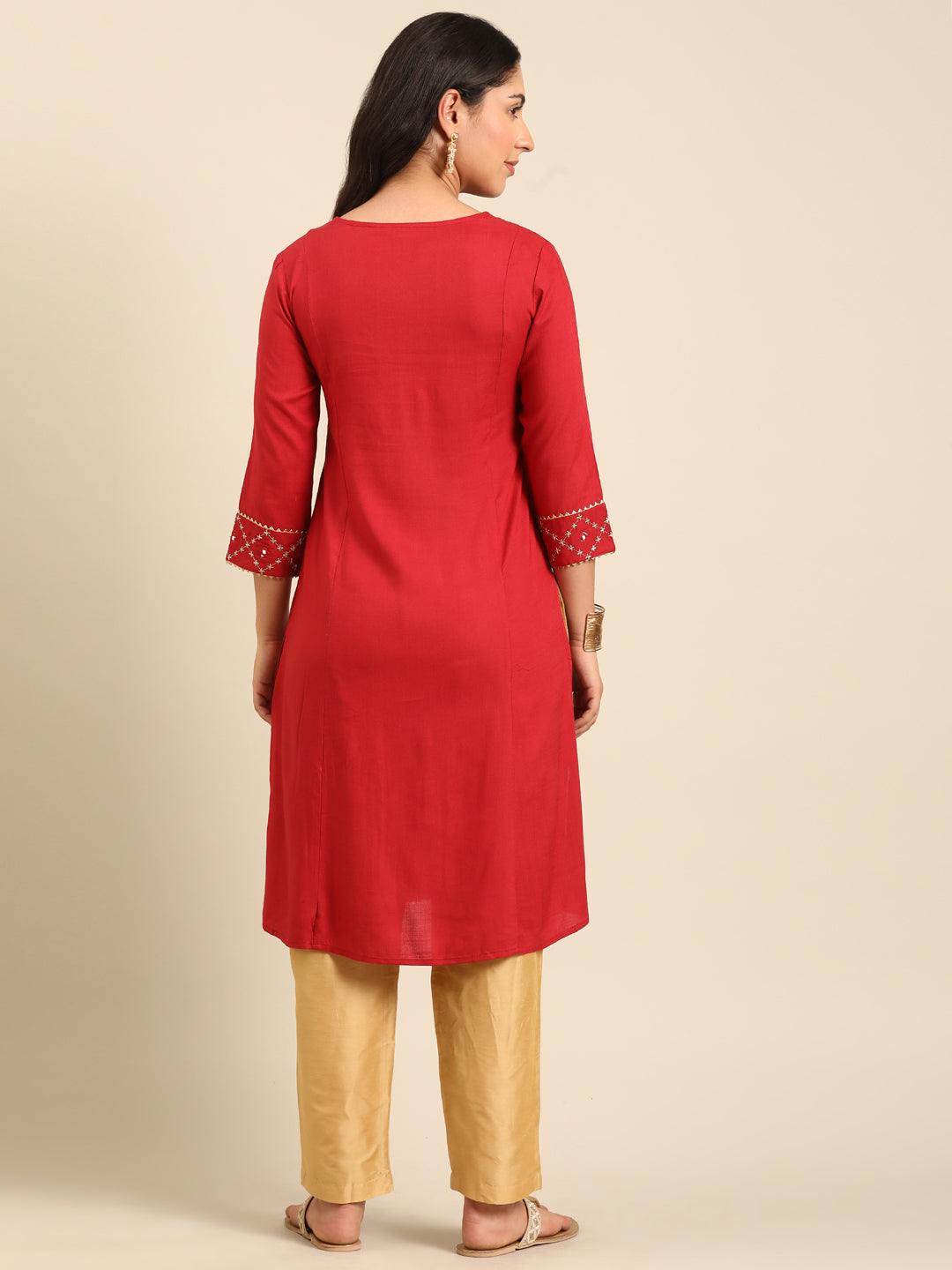 Red Viscose Rayon A-Line Kurta