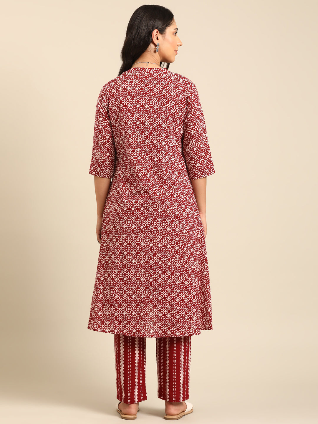 Red Printed Kurta Set with Jacket