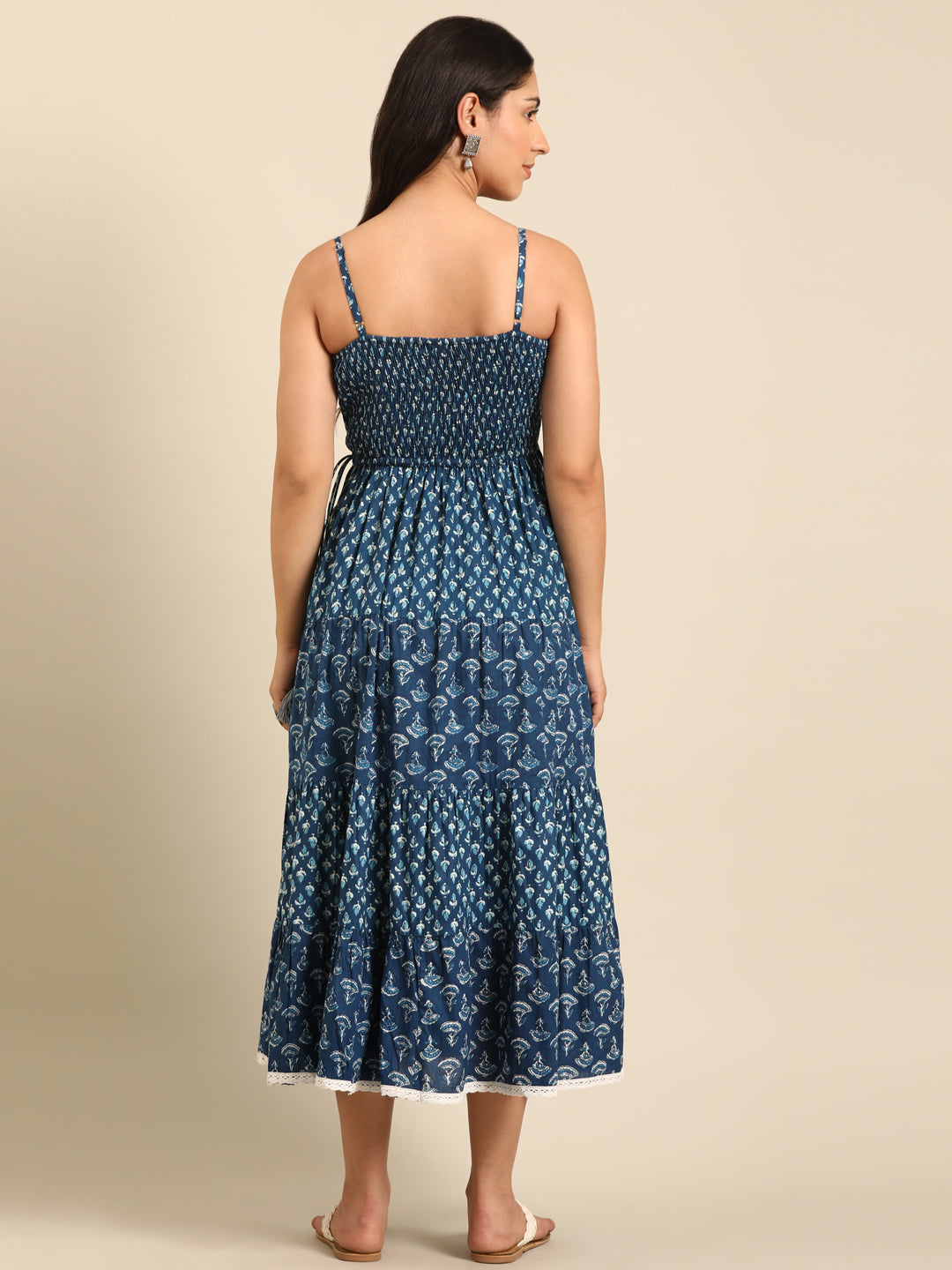 Indigo Printed Flared Cotton Dress