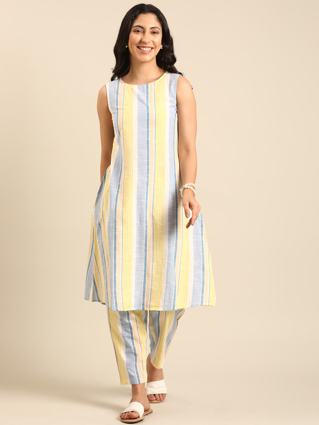 Multicolor Striped Cotton Kurta Set