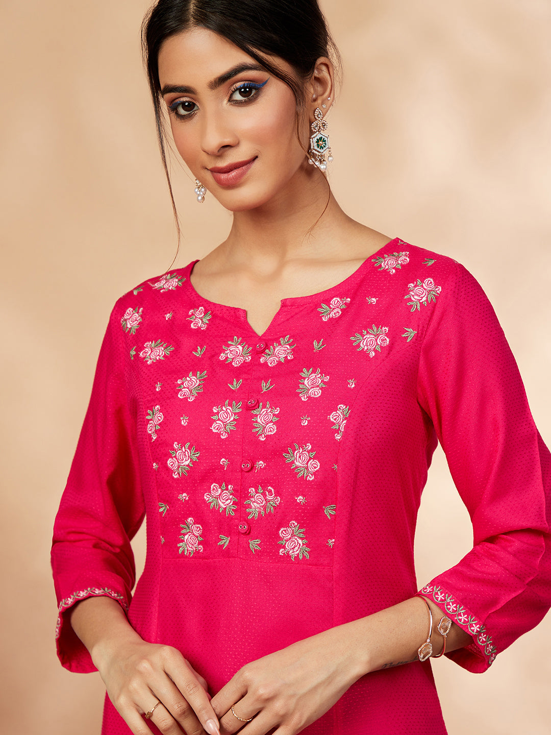 Floral Fuchsia Embellished A-Line Kurta