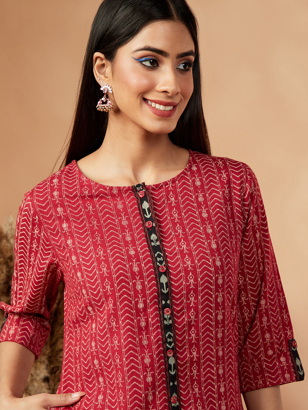 Printed Straight Red Kurta