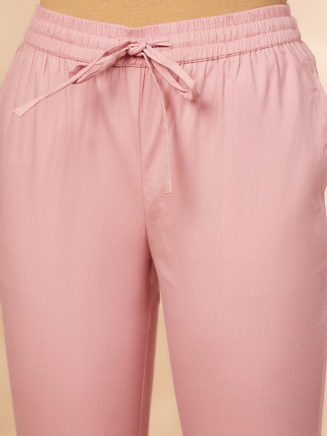 Pink Cotton-Lycra Straight Pant