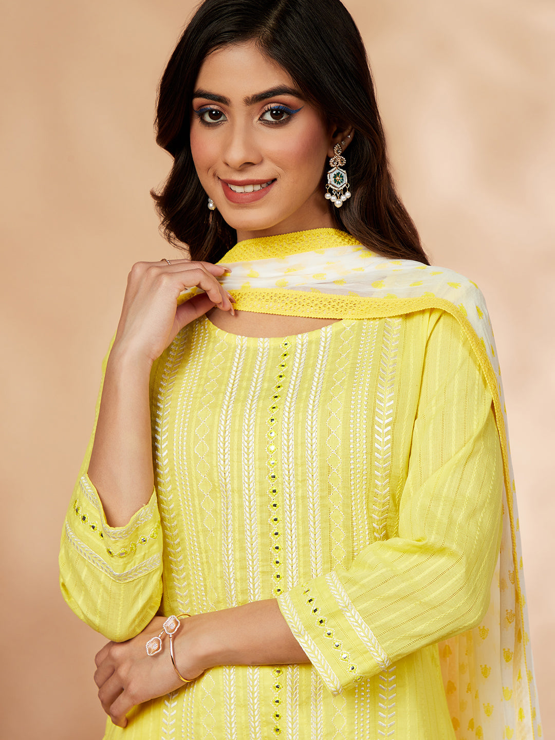 Yellow Embroidered Cotton Kurta Set