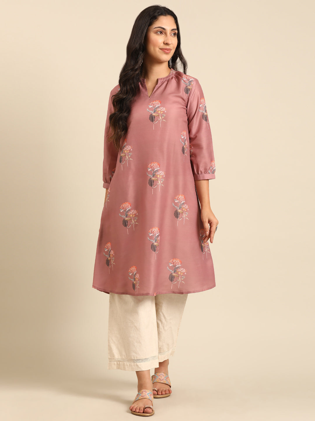 Pink Printed Muslin Kurta