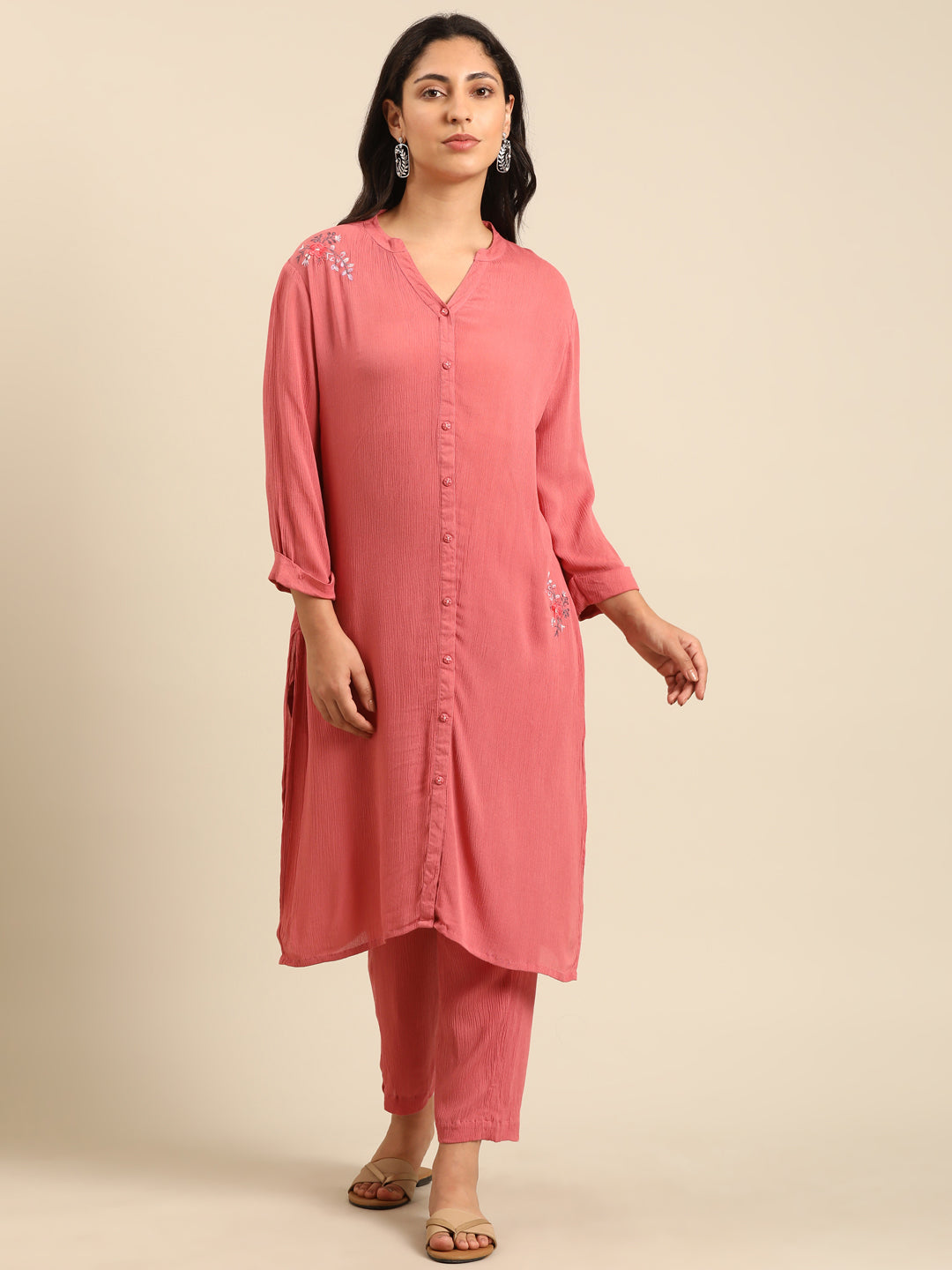 Coral Straight Kurta Pant Set