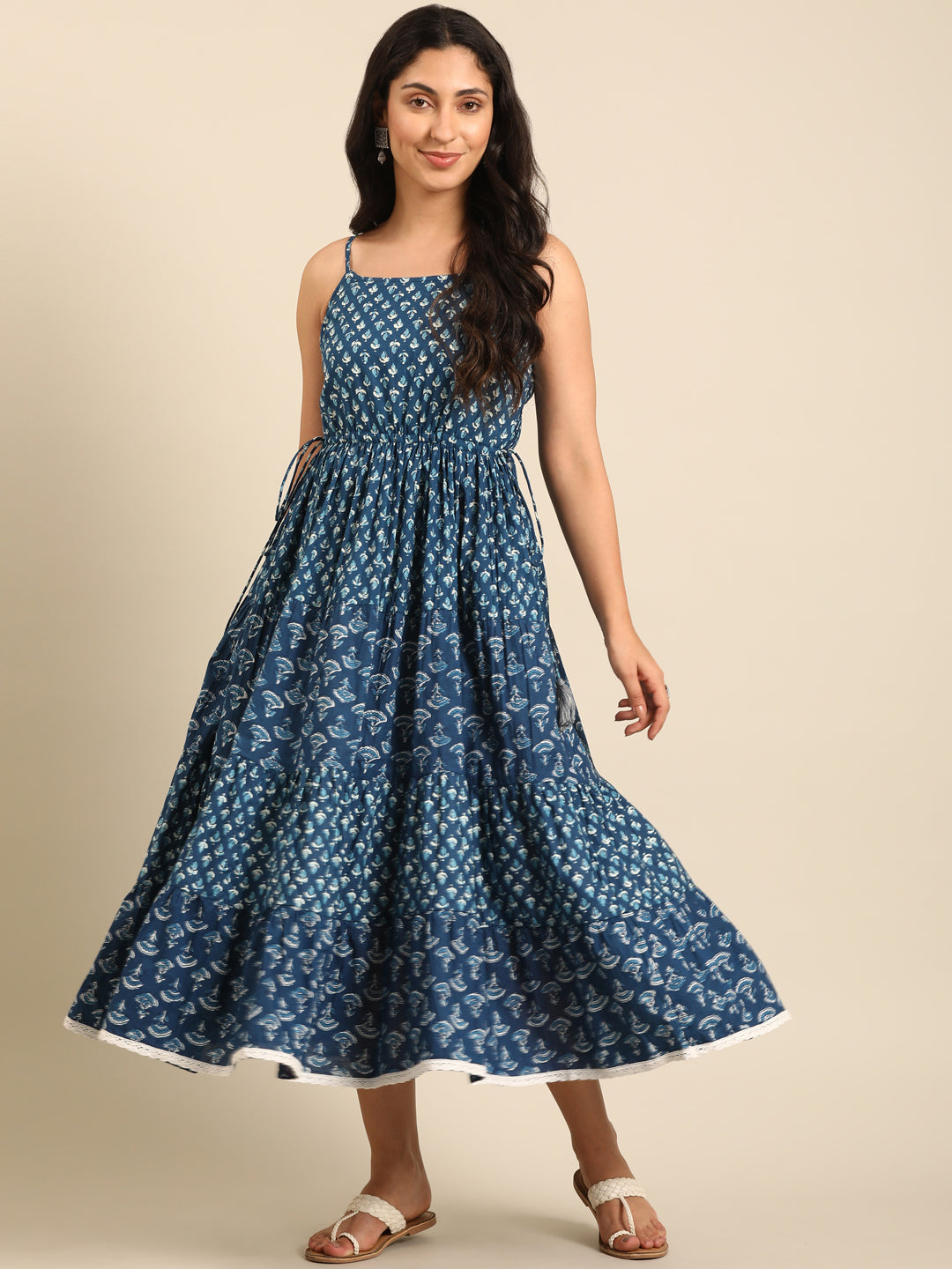 Indigo Printed Flared Cotton Dress