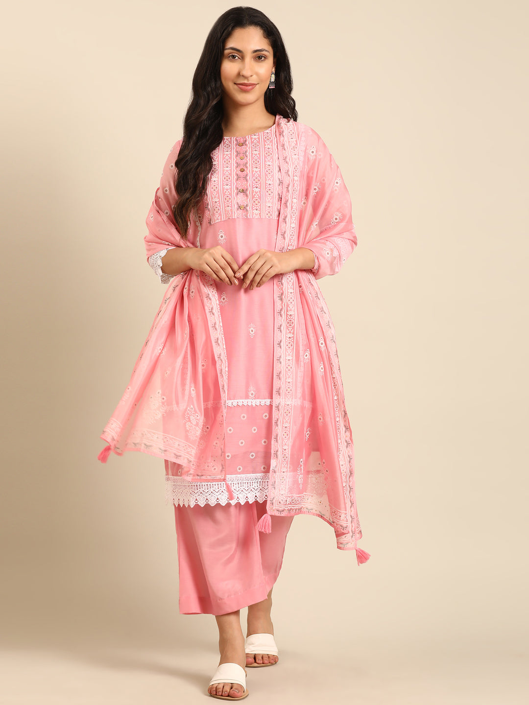 Pink Chanderi Kurta Set