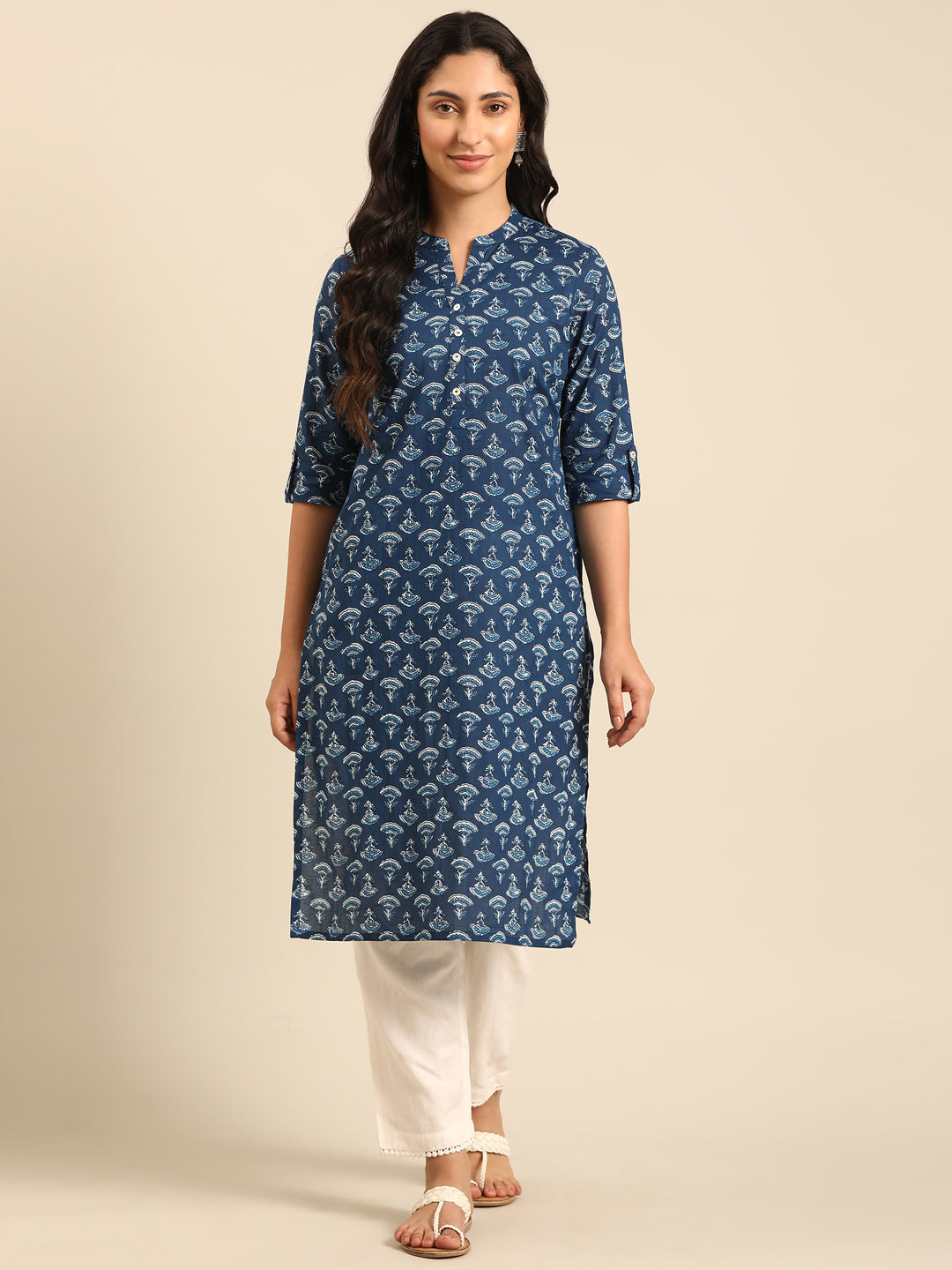 Indigo Printed Cotton Straight Kurta