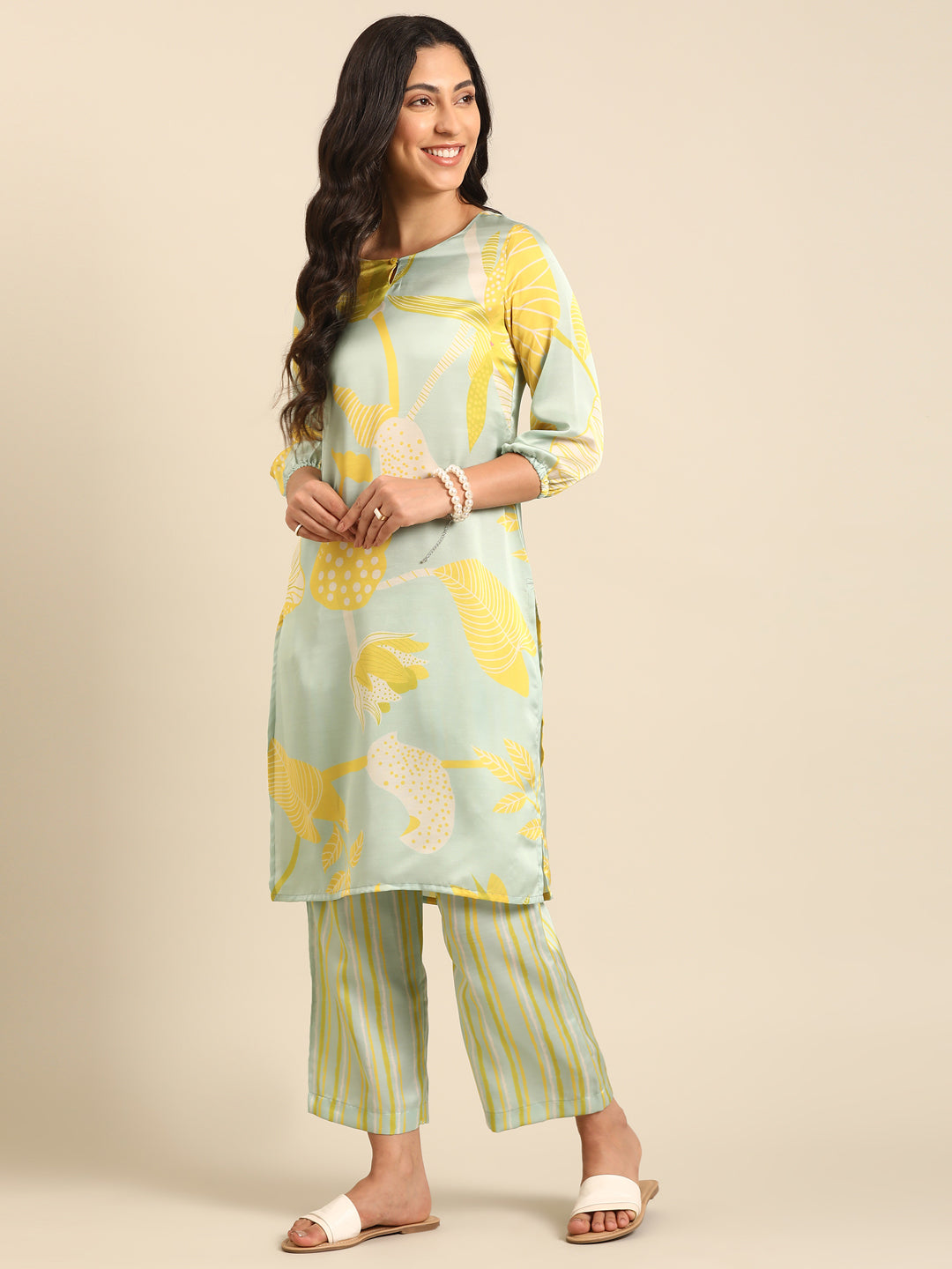 Mint Printed Straight Kurta Pant Set