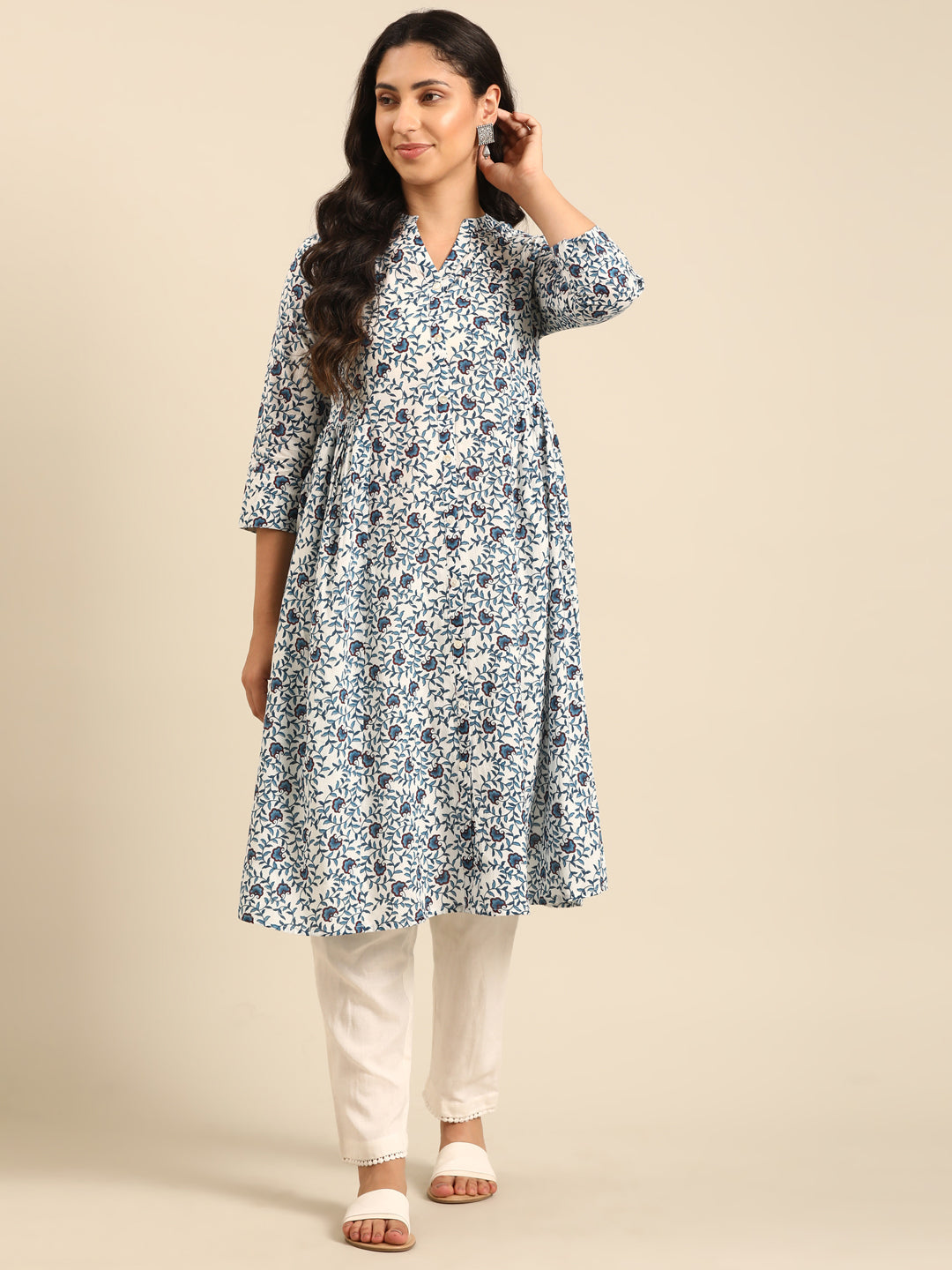 Offwhite Cotton Printed Kurta