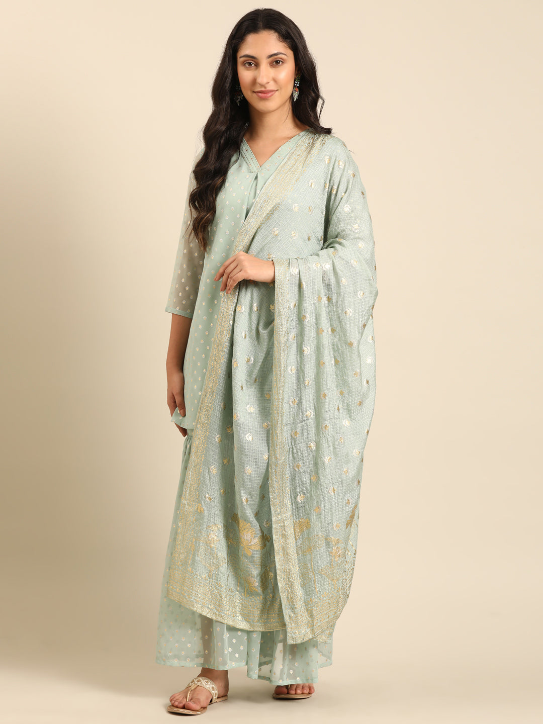 Mint Printed Chinon Kurta Set