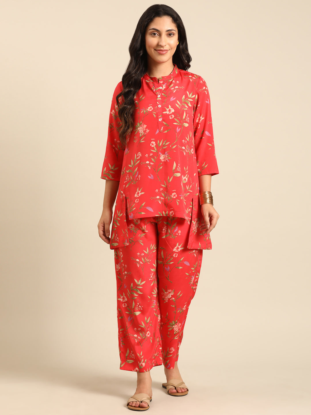 Red Printed Kurta Pant Set