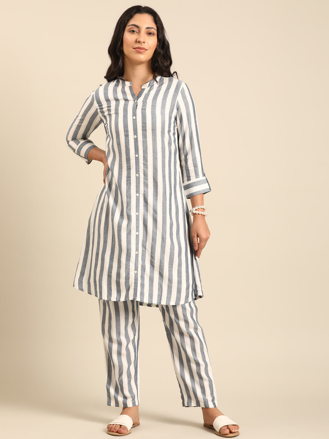 Black & White Striped Kurta Set