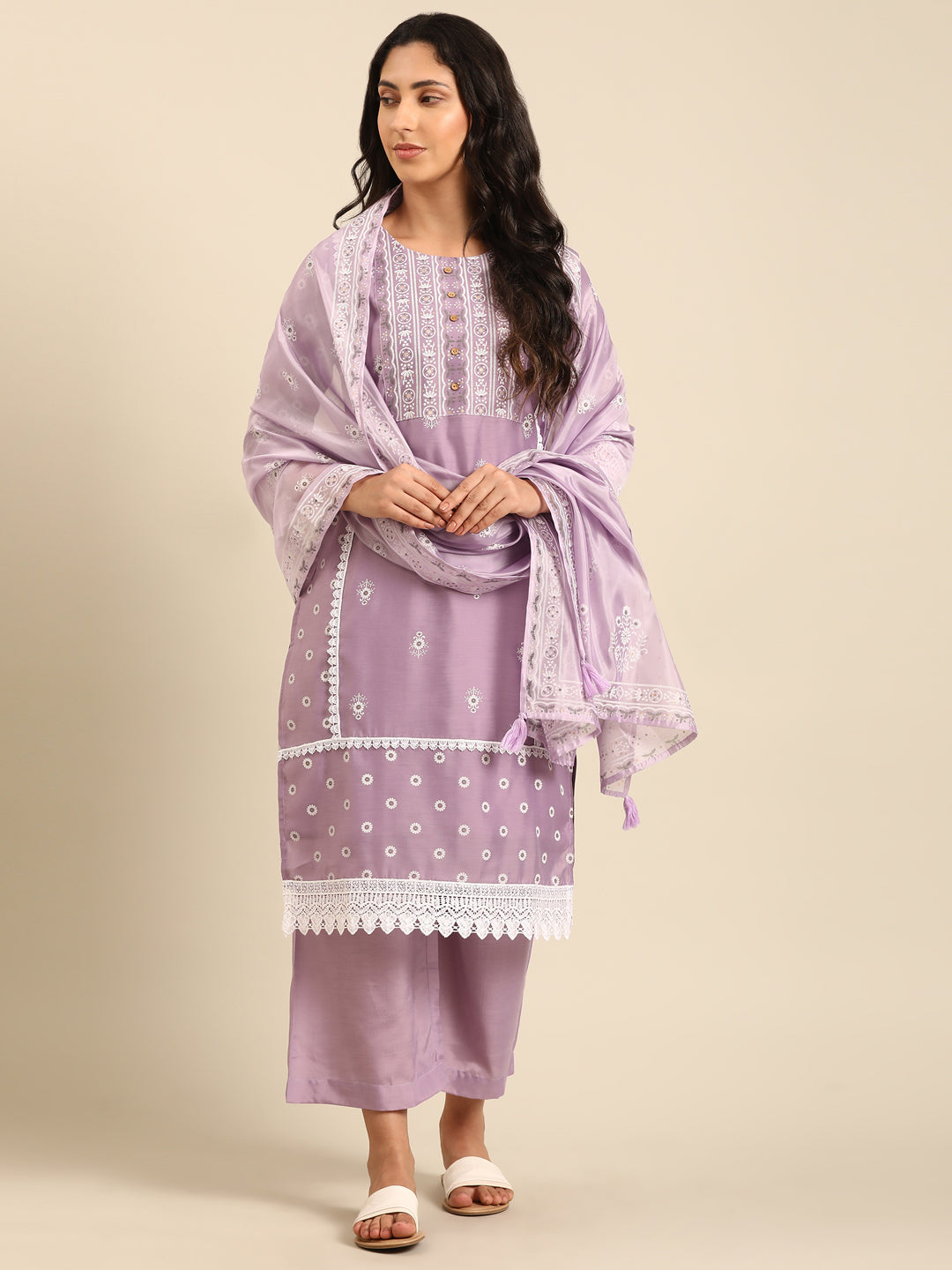 Lilac Chanderi Kurta Set