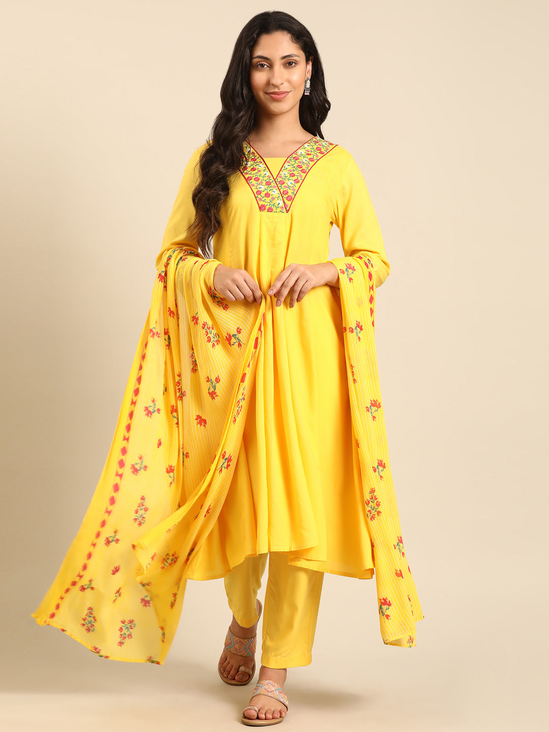 Solid Yellow A-line Kurta Set