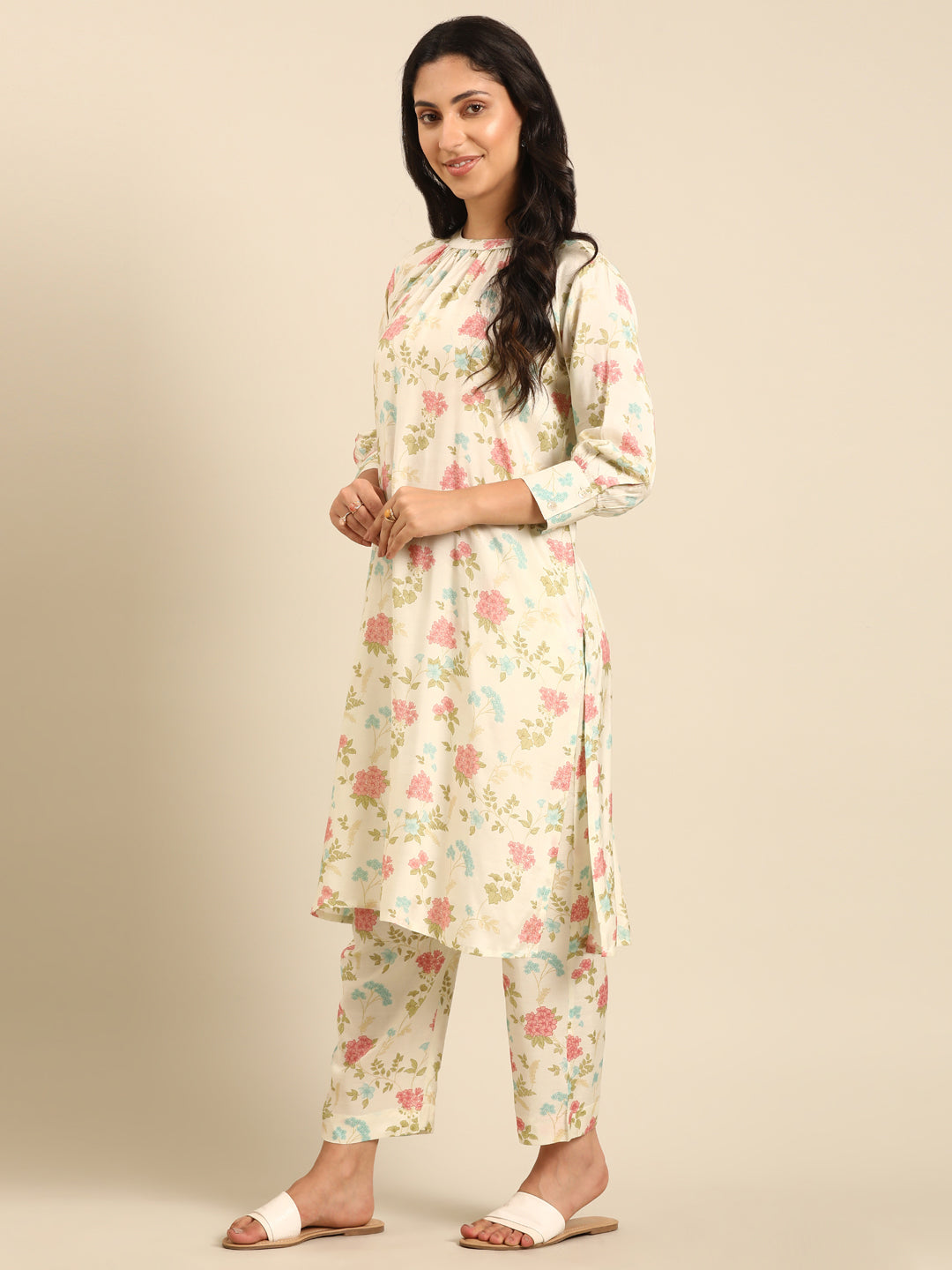 Offwhite Printed Muslin Kurta Pant Set