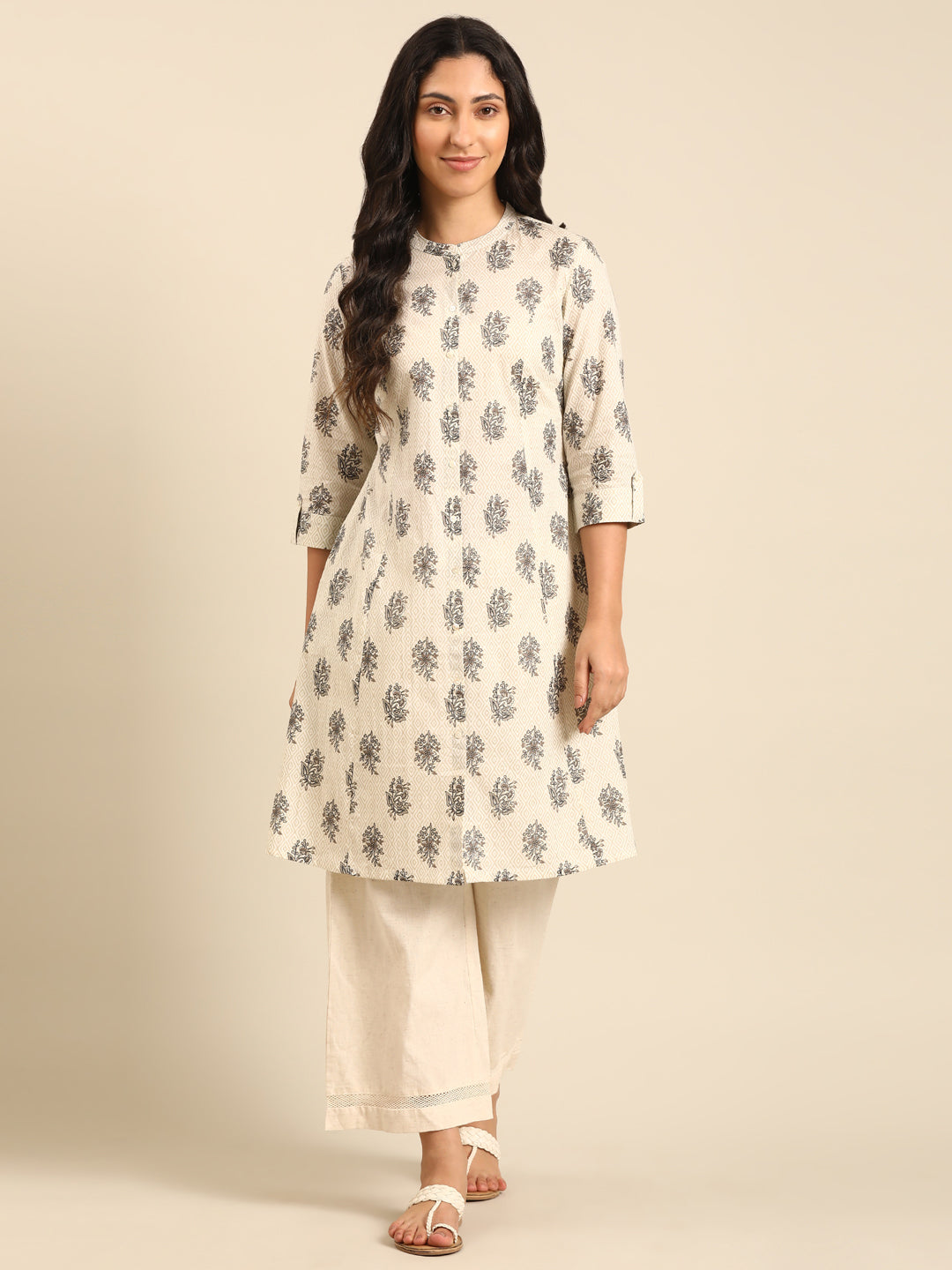 Off-White A-line Printed Kurta