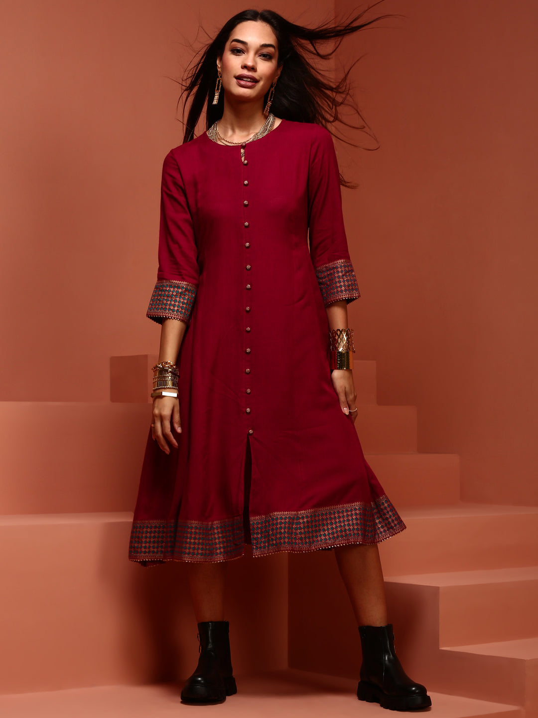 Fuchsia Kalidar Solid Kurta