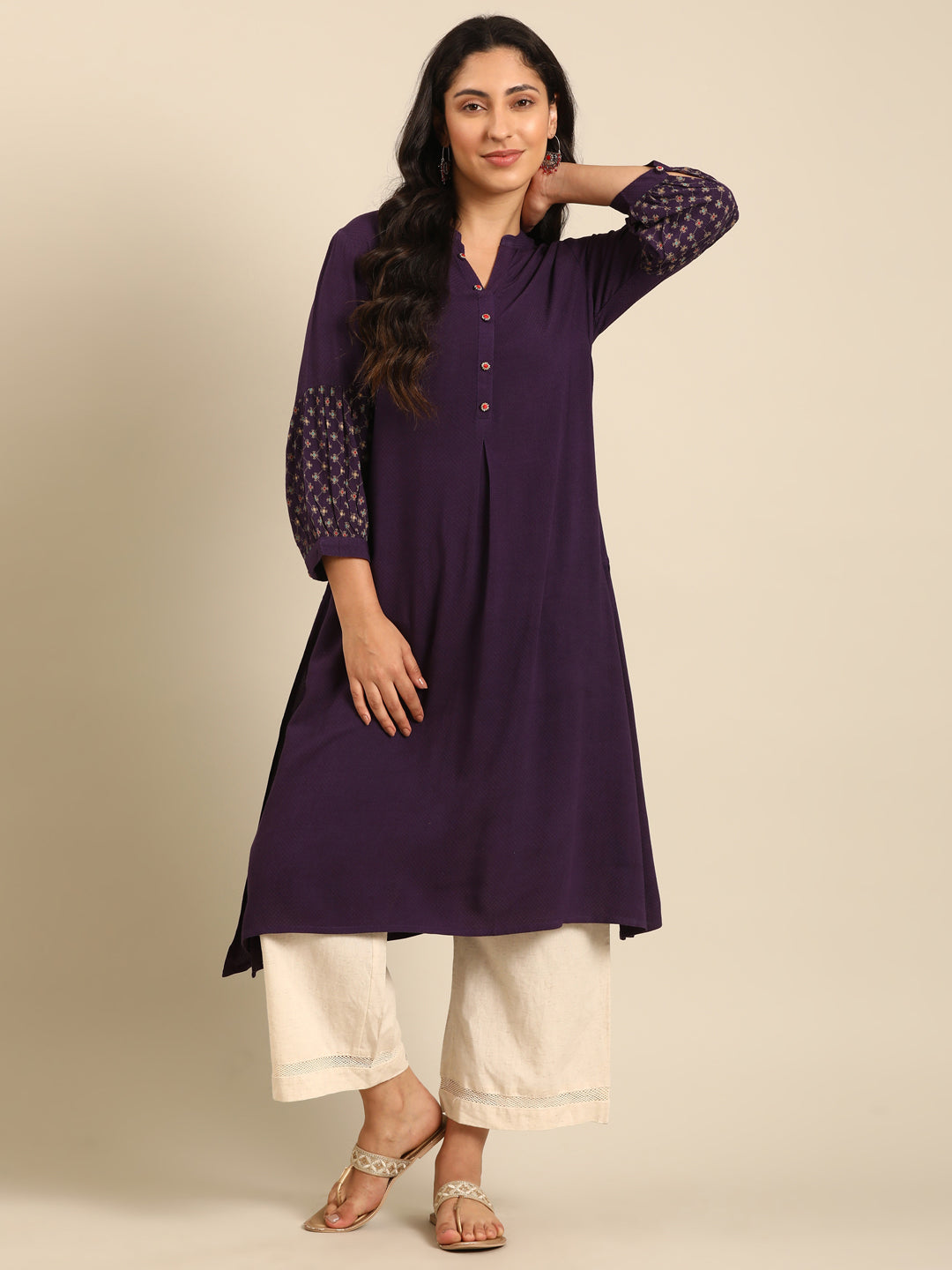 Lilac Solid Rayon A-Line Kurta