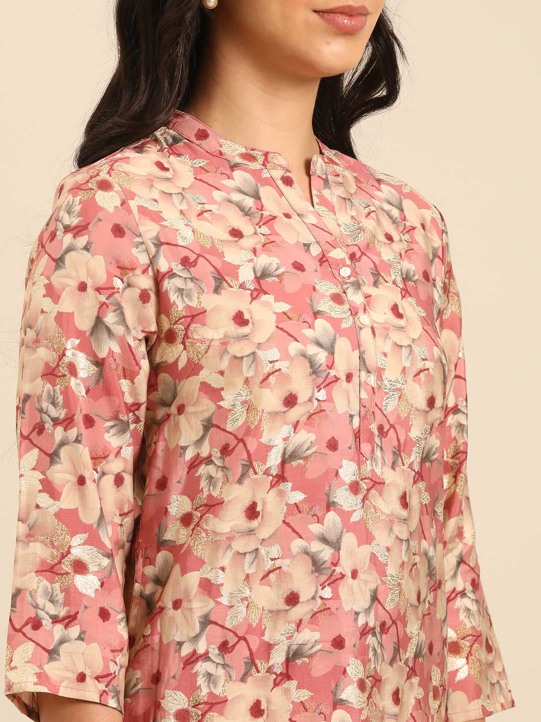 Pink Printed Muslin Straight Kurta