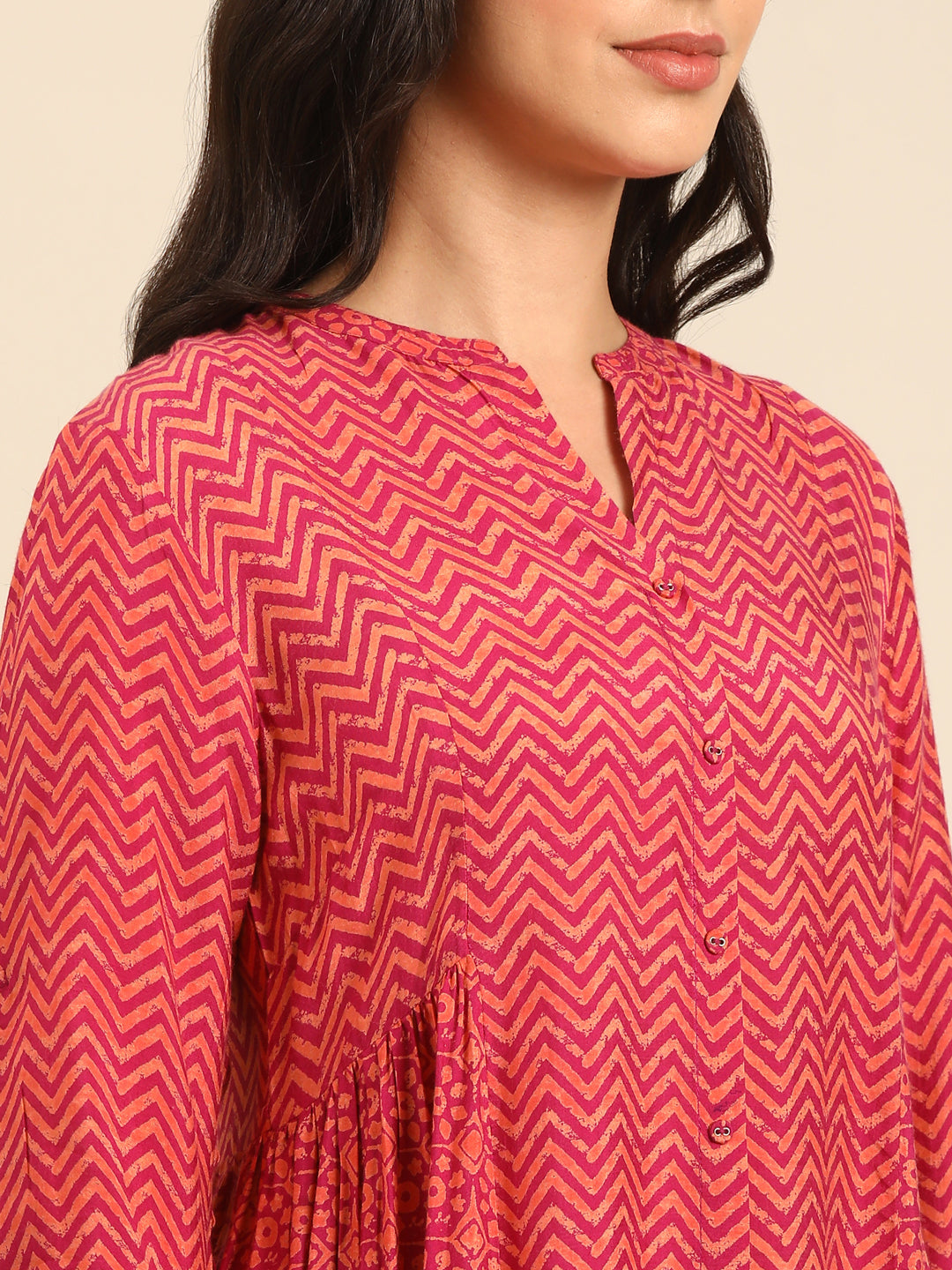 Fuchsia Printed Rayon A-Line Kurta