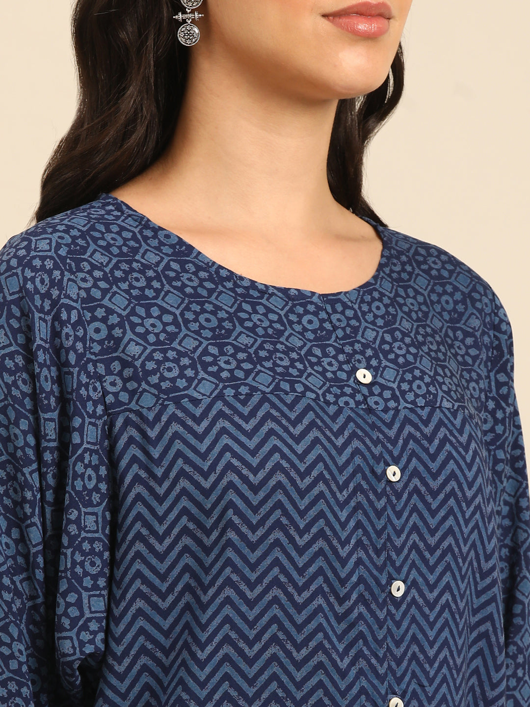 Indigo Printed A-line Top