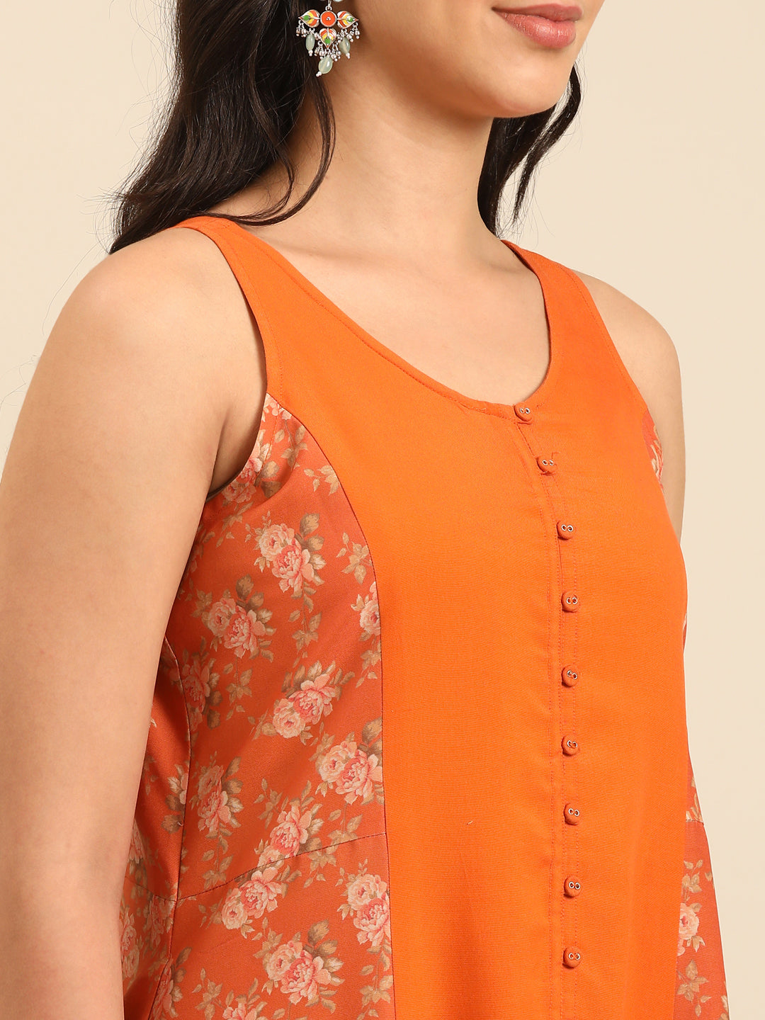 Orange Floral Kurta Pant Set